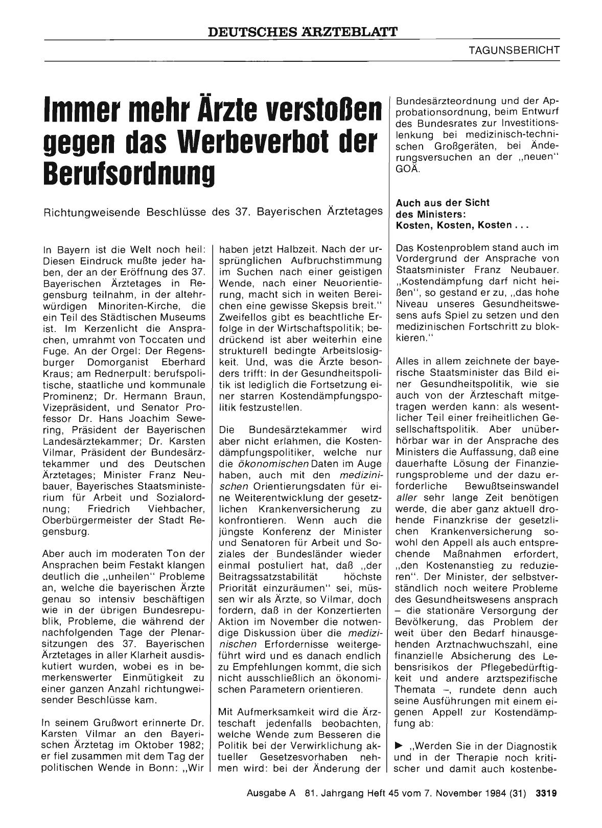 Vorschauseite 1: Immer mehr Ärzte verstoßen gegen das Werbeverbot der Berufsordnung: Richtungweisende Beschlüsse des 37. Bayerischen Ärztetages