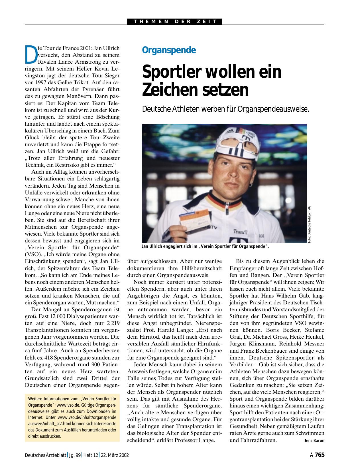Vorschauseite 1: Organspende: Sportler wollen ein Zeichen setzen