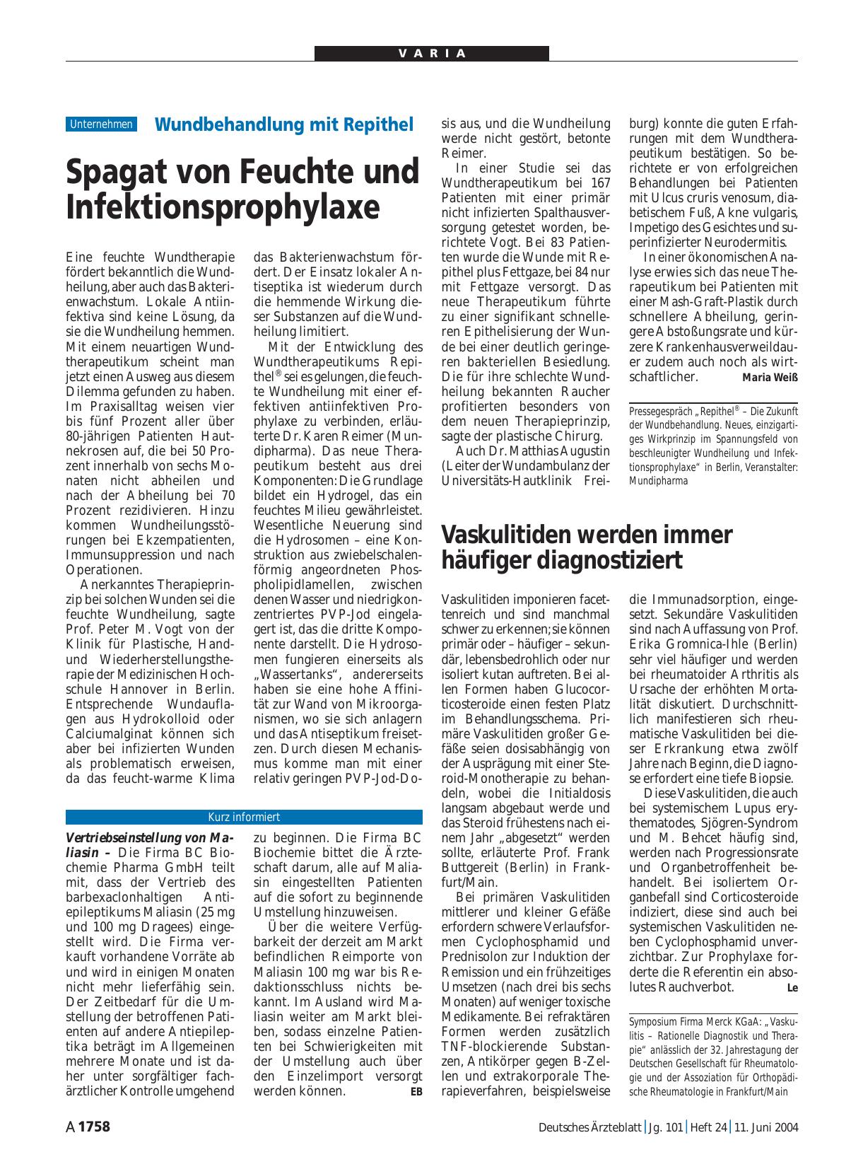 Vorschauseite 1: Wundbehandlung mit Repithel: Spagat von Feuchte und Infektionsprophylaxe