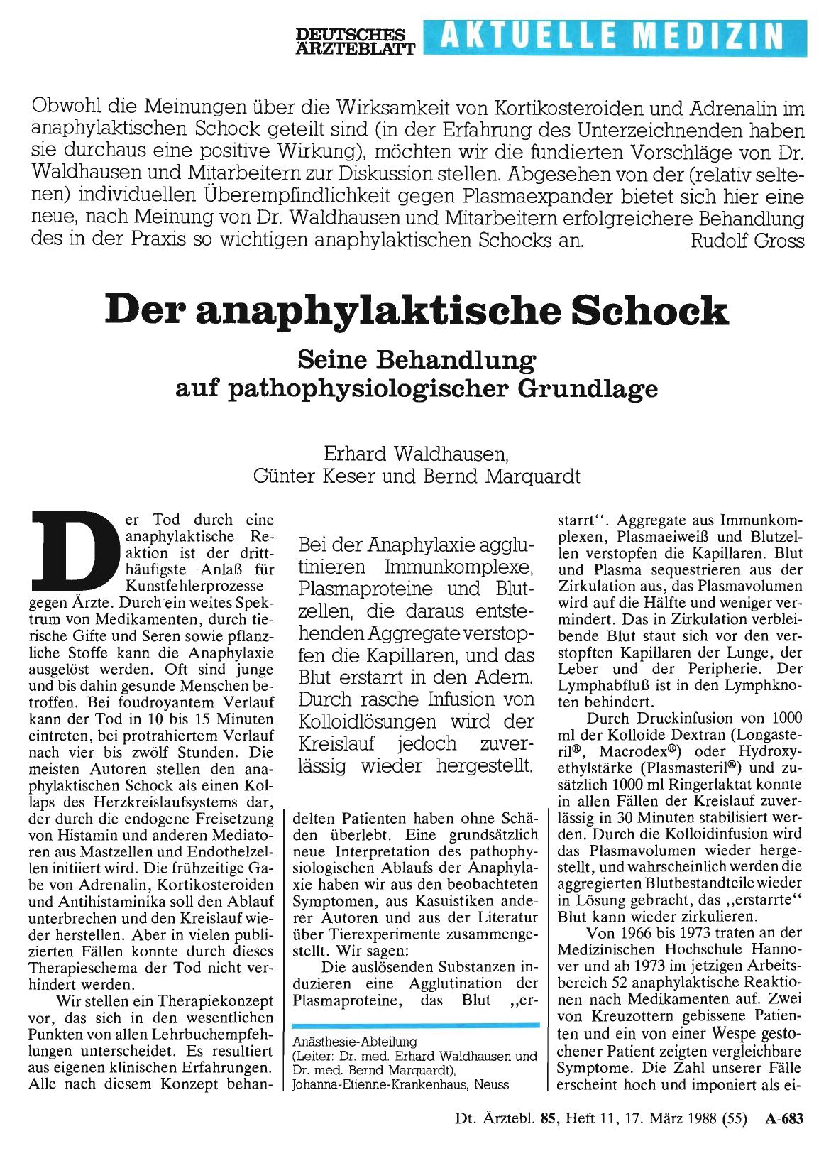 Vorschauseite 1: Der anaphylaktische Schock: Seine Behandlung auf pathophysiologischer Grundlage