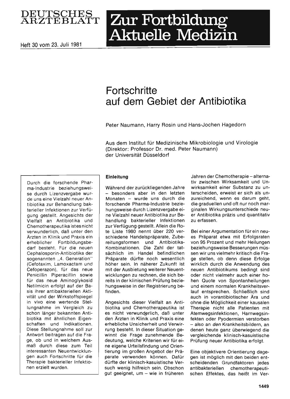 Vorschauseite 1: Fortschritte auf dem Gebiet der Antibiotika
