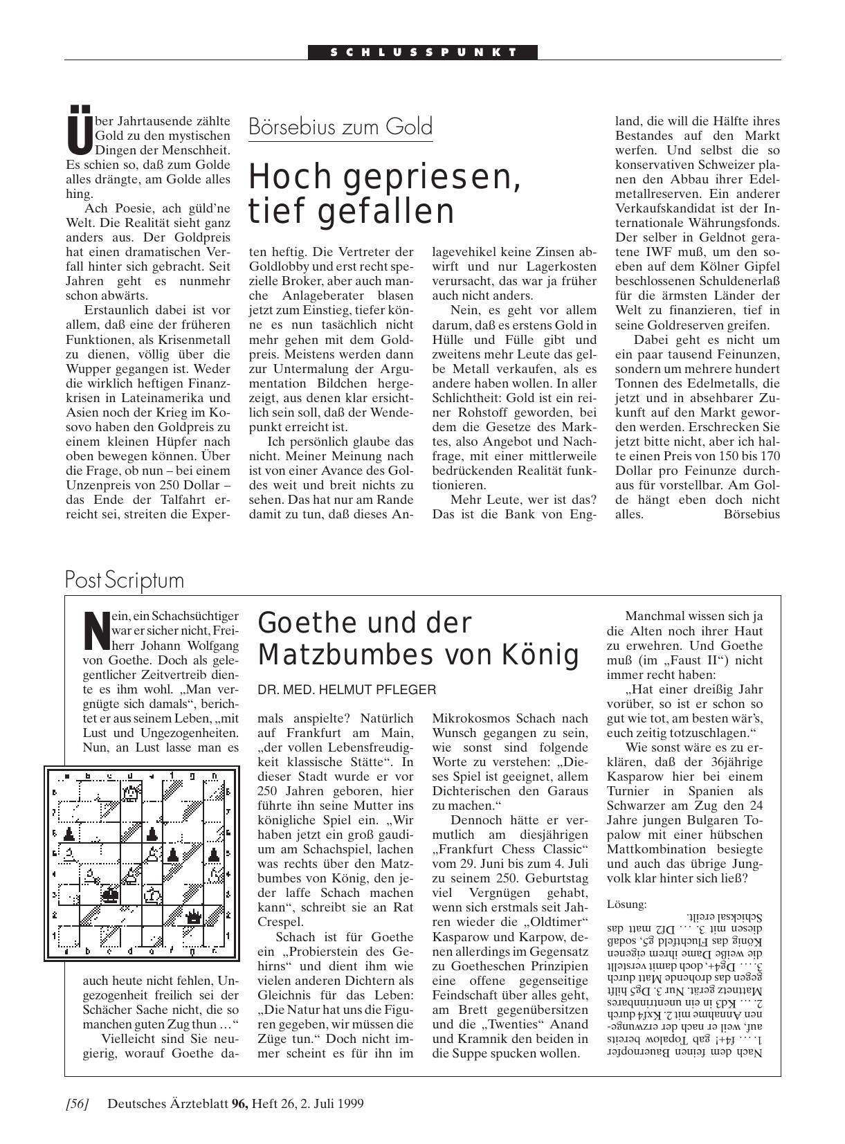 Vorschauseite 1: Börsebius zum Gold: Hoch gepriesen, tief gefallen