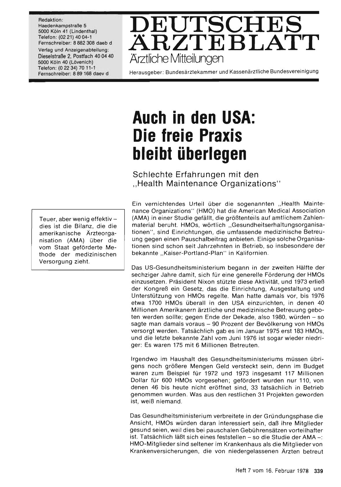 Vorschauseite 1: Auch in den USA: Die freie Praxis bleibt überlegen