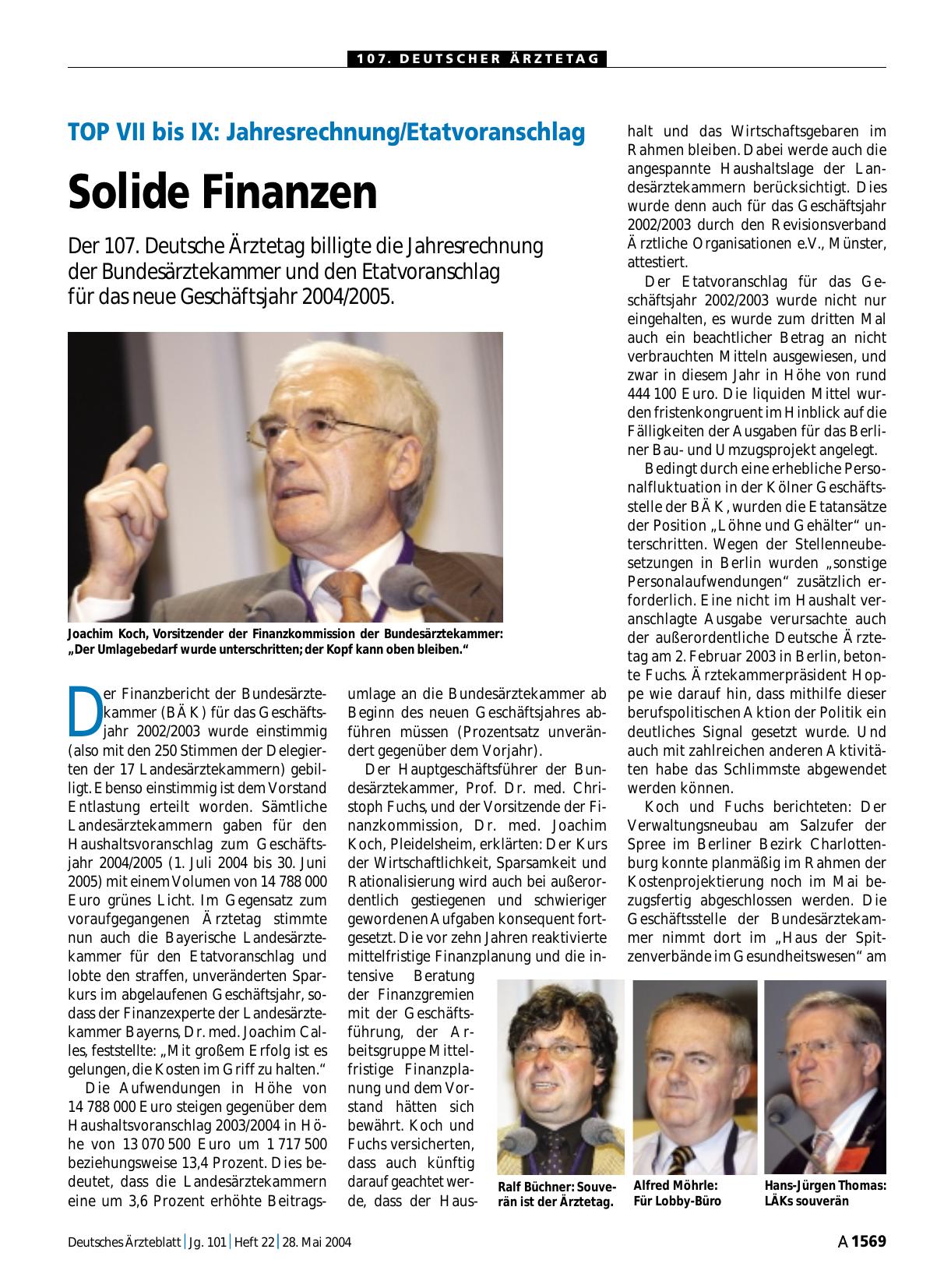 Vorschauseite 1: TOP VII bis IX: Jahresrechnung/Etatvoranschlag – Solide Finanzen