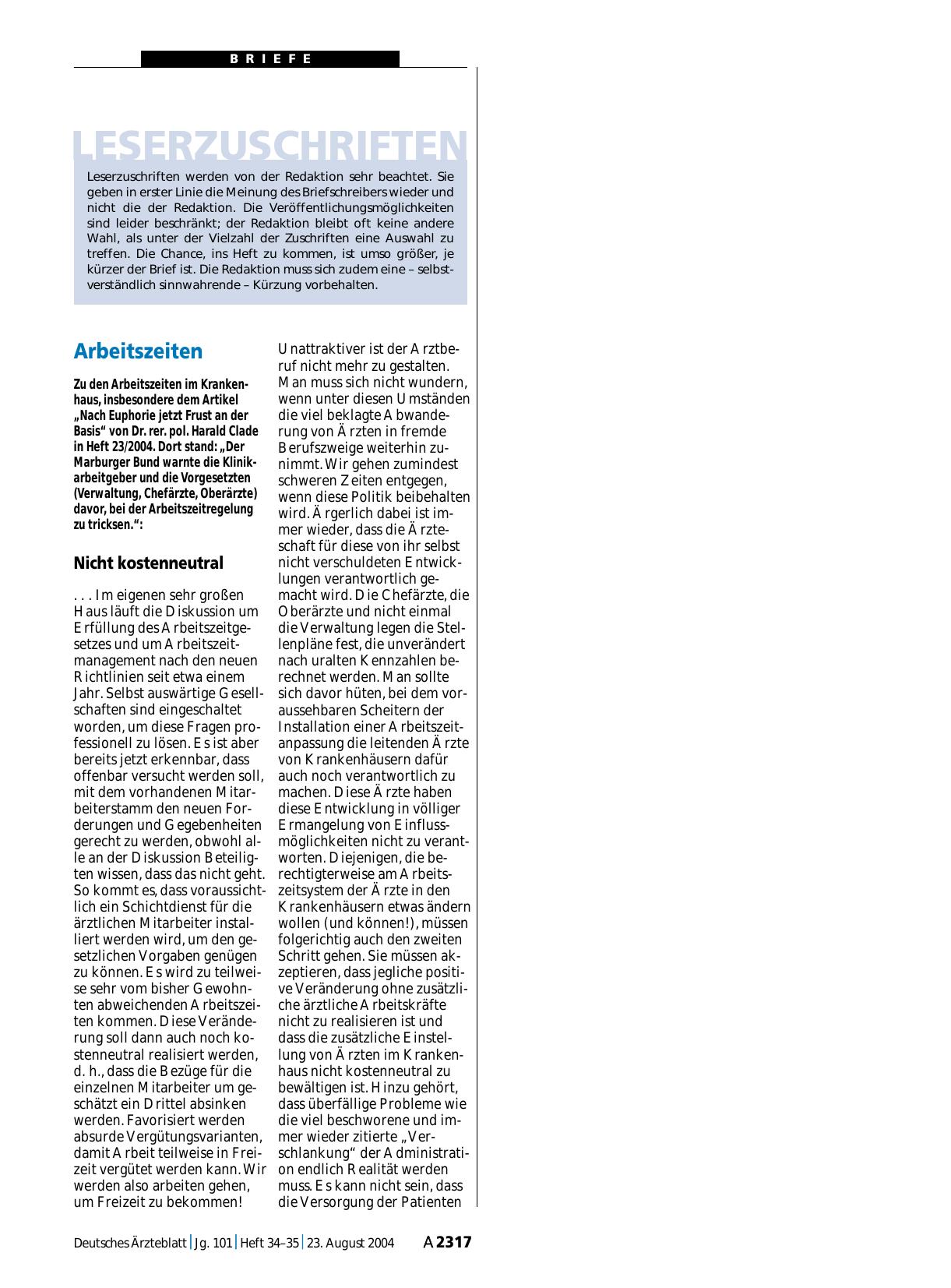 Vorschauseite 1: Arbeitszeiten: Nicht kostenneutral