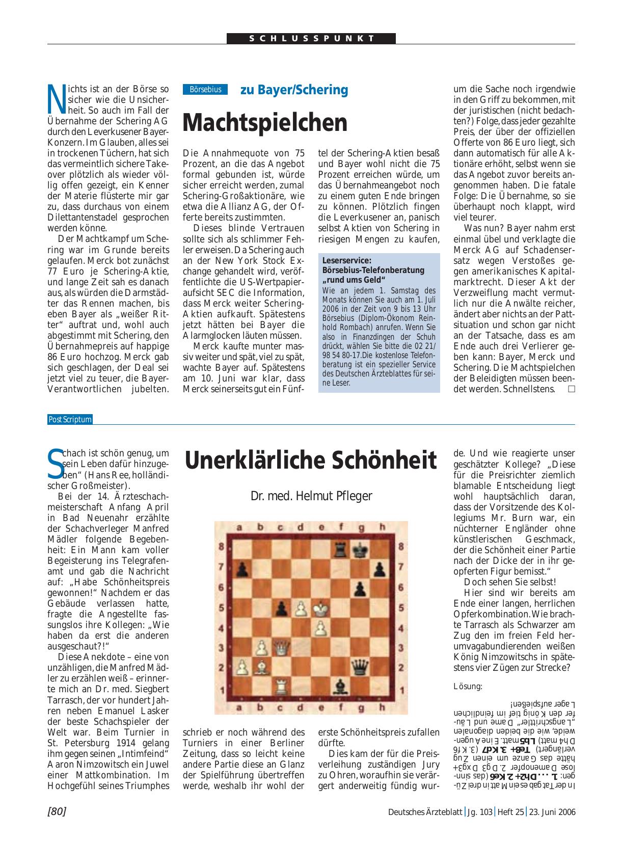 Vorschauseite 1: zu Bayer/Schering: Machtspielchen