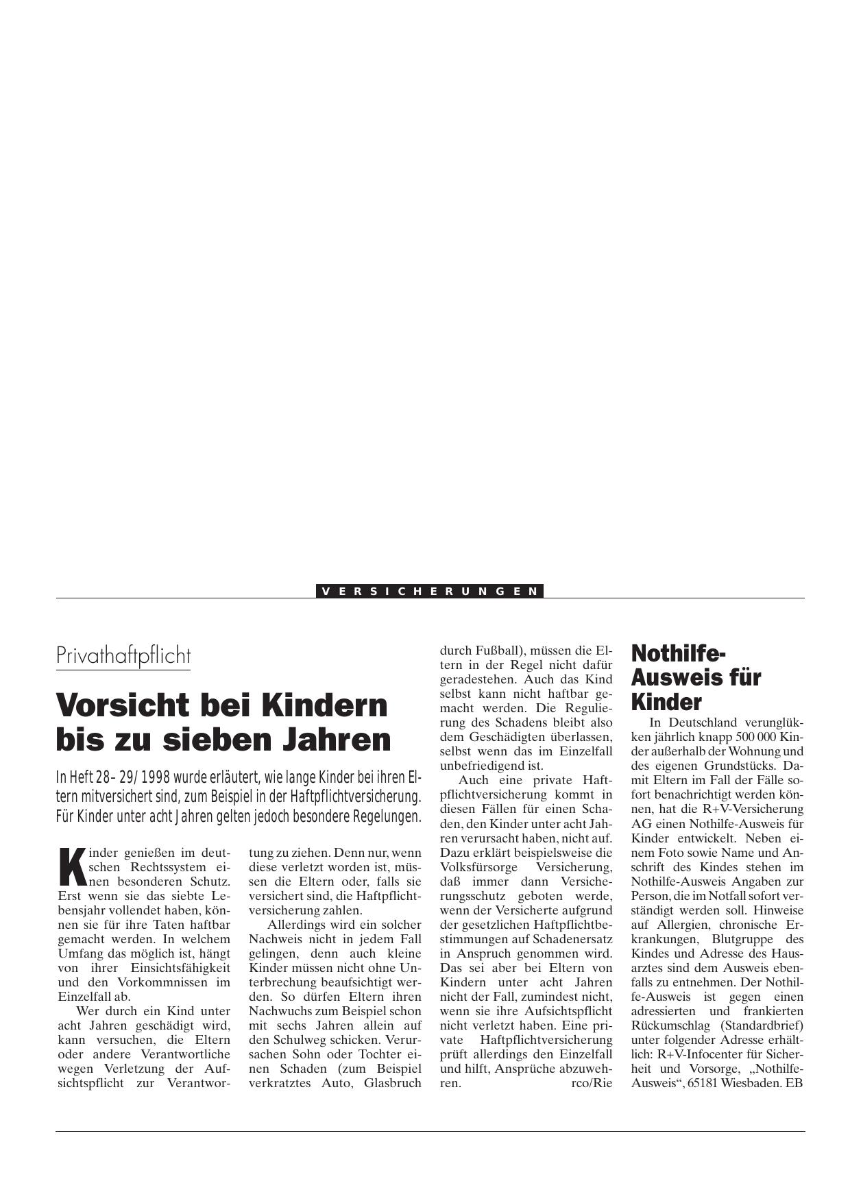 Vorschauseite 1: Nothilfe-Ausweis für Kinder