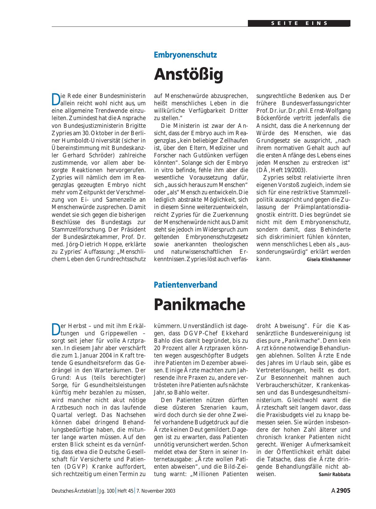 Vorschauseite 1: Patientenverband: Panikmache