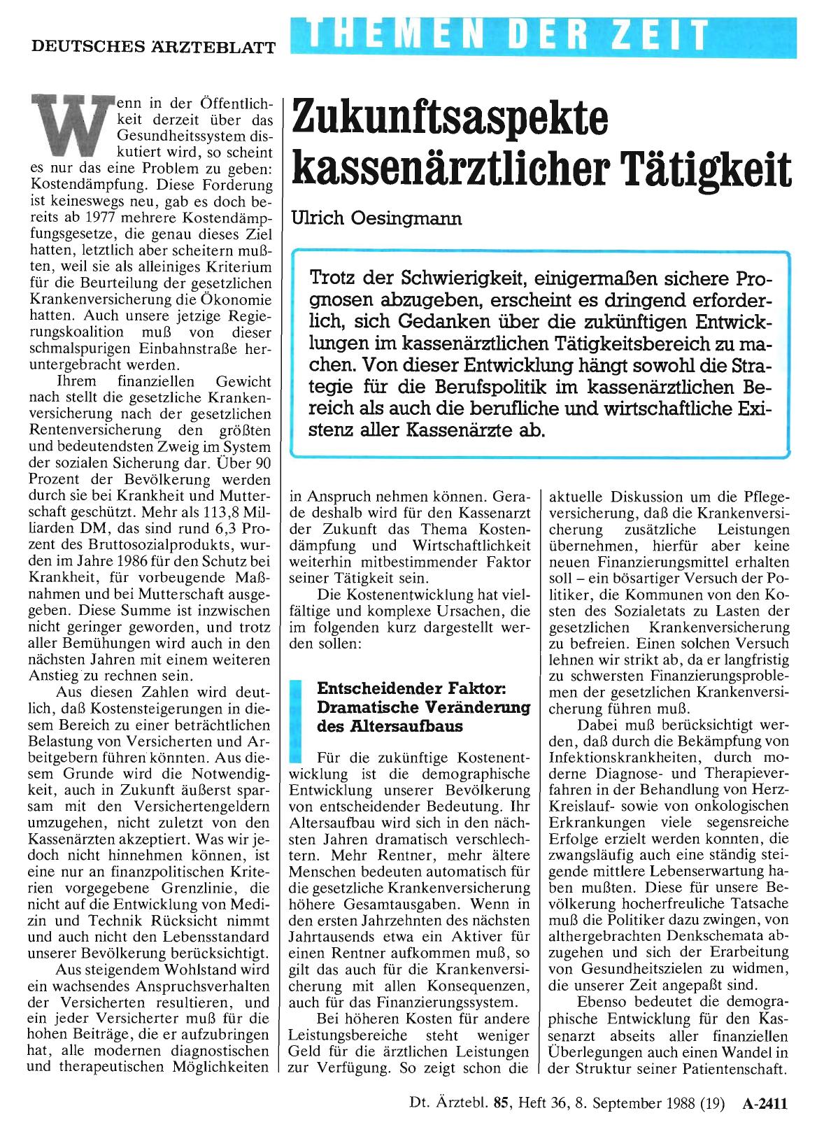Vorschauseite 1: Zukunftsaspekte kassenärztlicher Tätigkeit