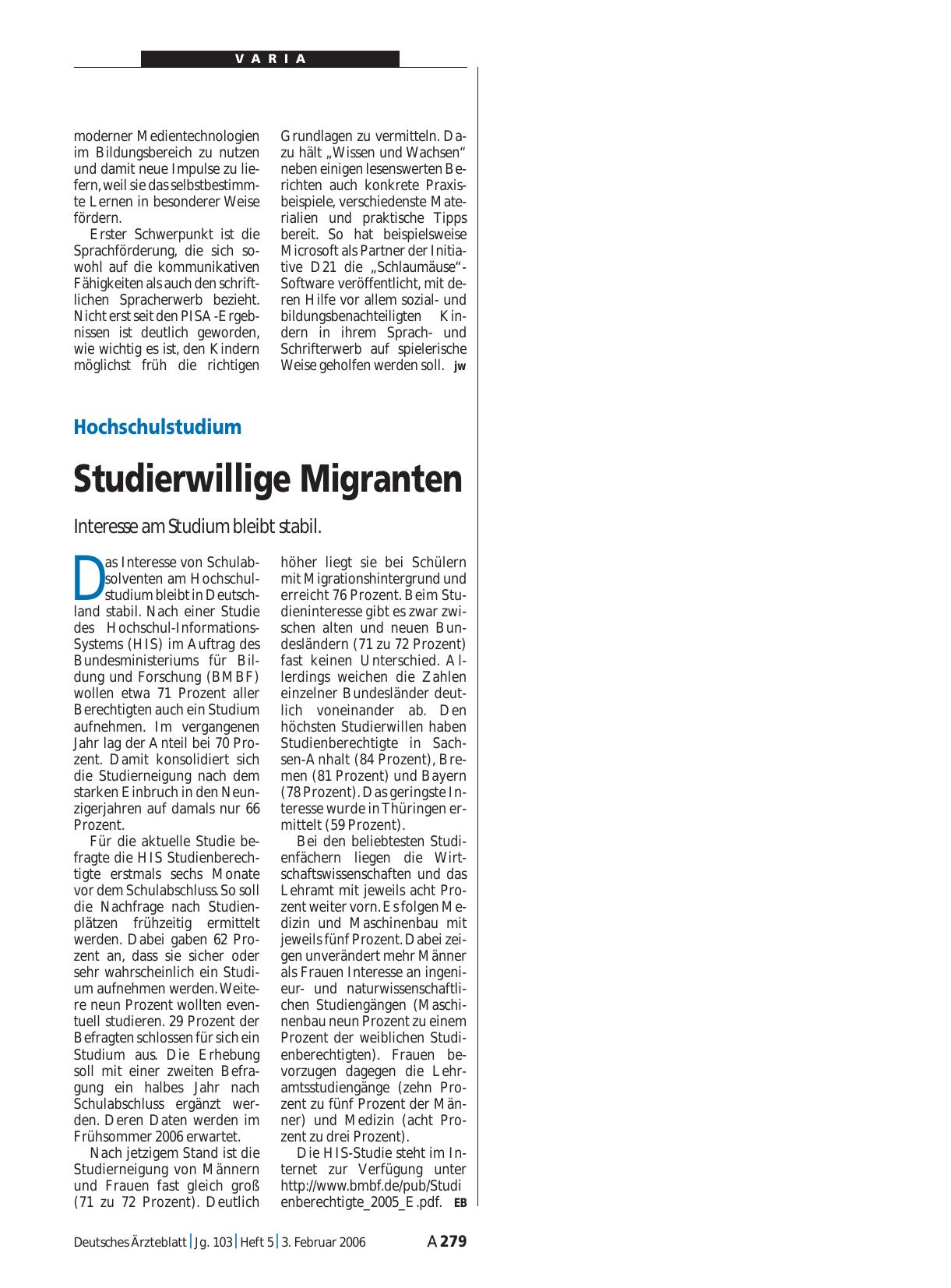 Vorschauseite 1: Hochschulstudium: Studierwillige Migranten