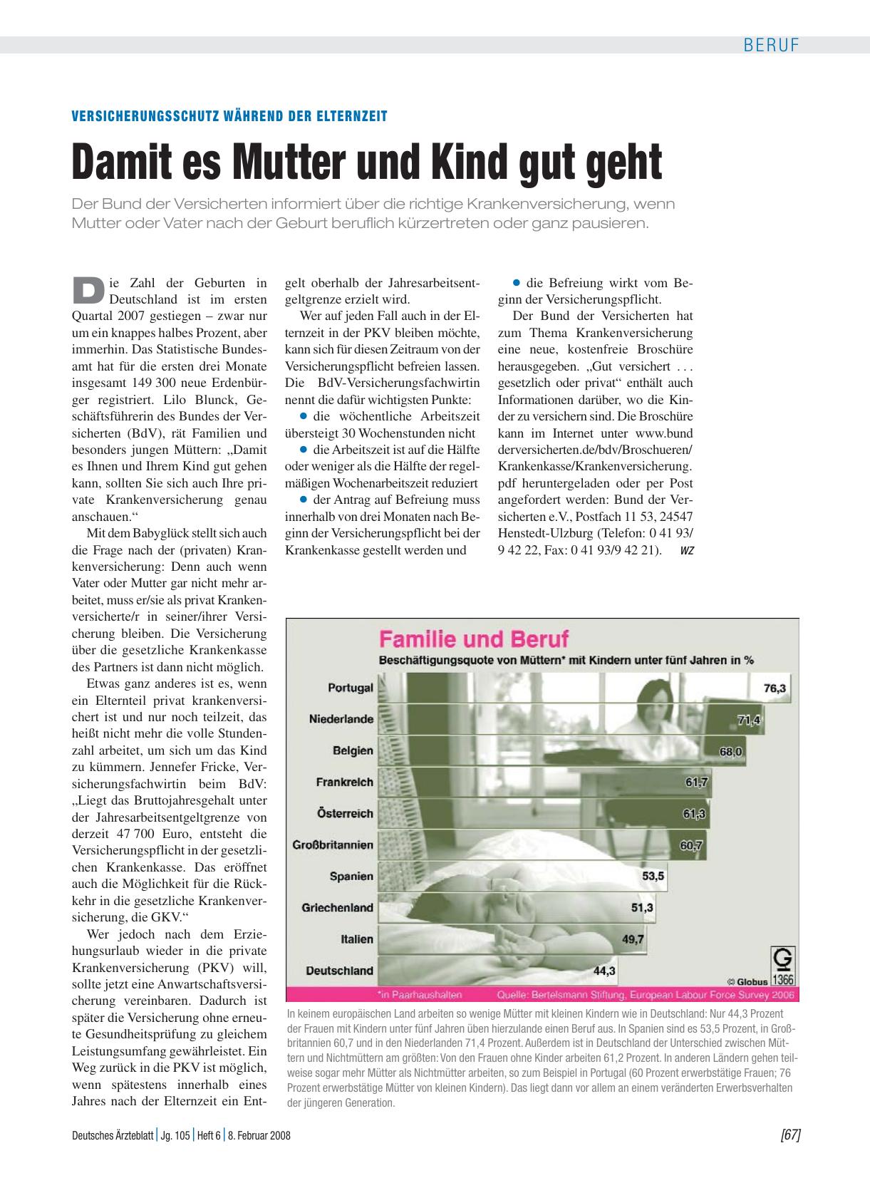 Vorschauseite 1: Versicherungsschutz während der Elternzeit: Damit es Mutter und Kind gut geht