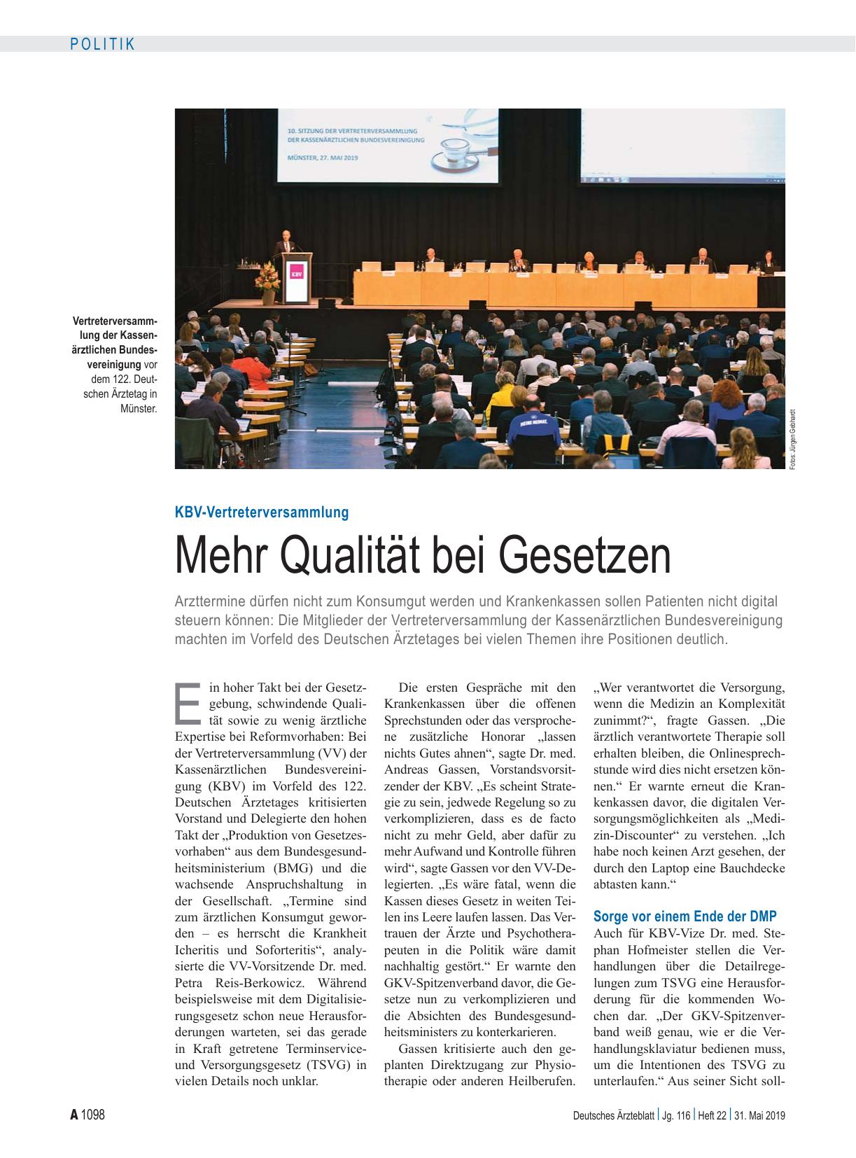 Vorschauseite 1: KBV-Vertreterversammlung: Mehr Qualität bei Gesetzen