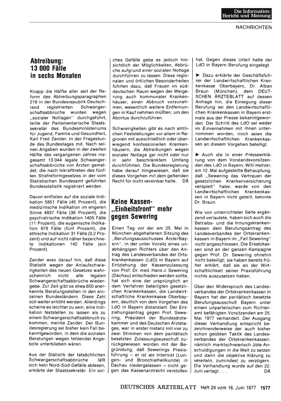 Vorschauseite 1: Abtreibung: 13 000 Fälle in sechs Monaten