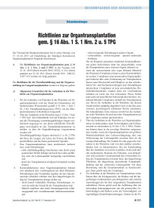 Vorschauseite 1: Richtlinien zur Organtransplantation gem. § 16 Abs. 1 S. 1 Nrn. 2 u. 5 TPG