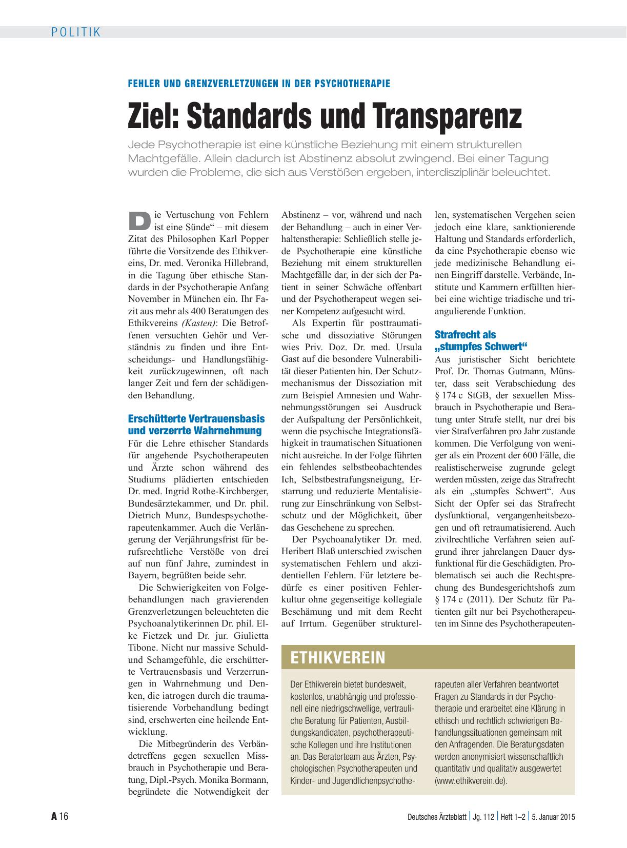Vorschauseite 1: Fehler und Grenzverletzungen in der Psychotherapie: Ziel – Standards und Transparenz