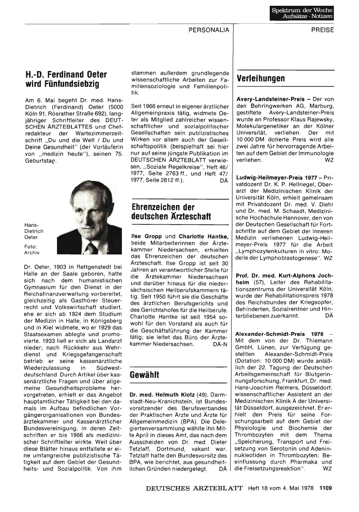 Vorschauseite 1: Ehrenzeichen der deutschen Ärzteschaft