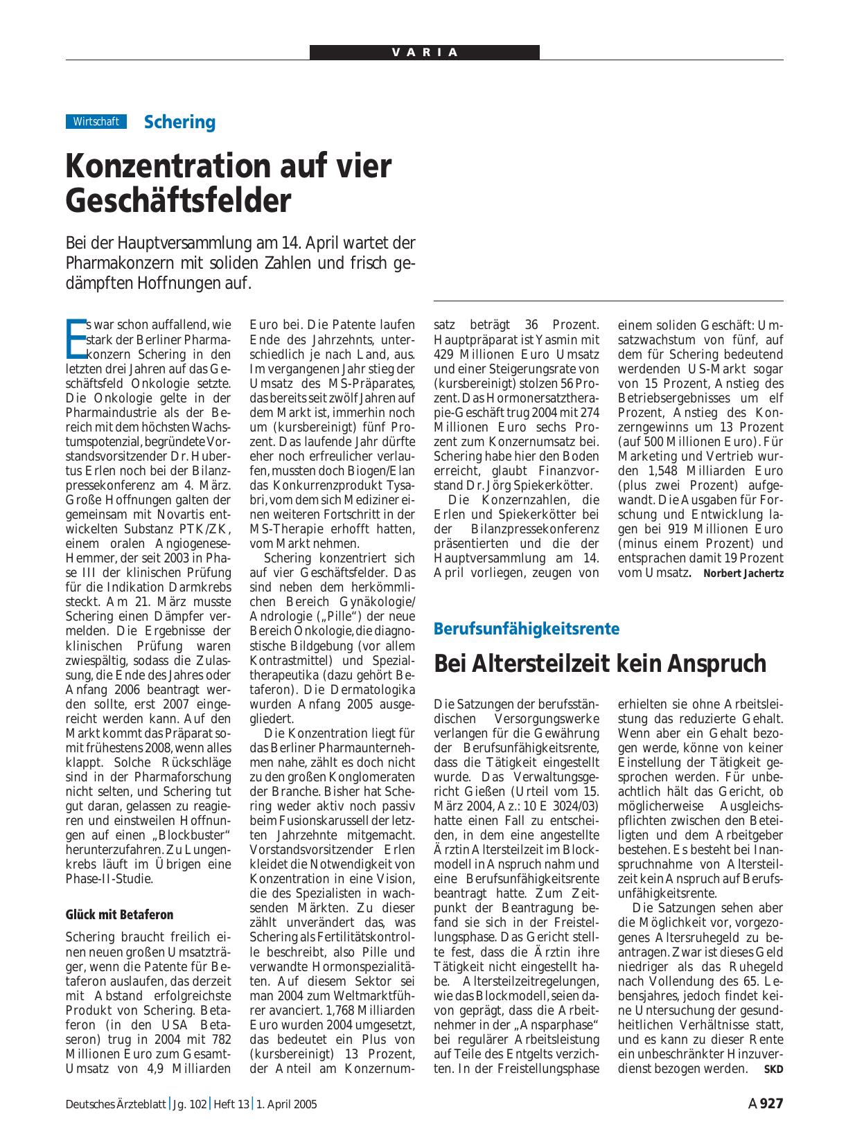 Vorschauseite 1: Berufsunfähigkeitsrente: Bei Altersteilzeit kein Anspruch