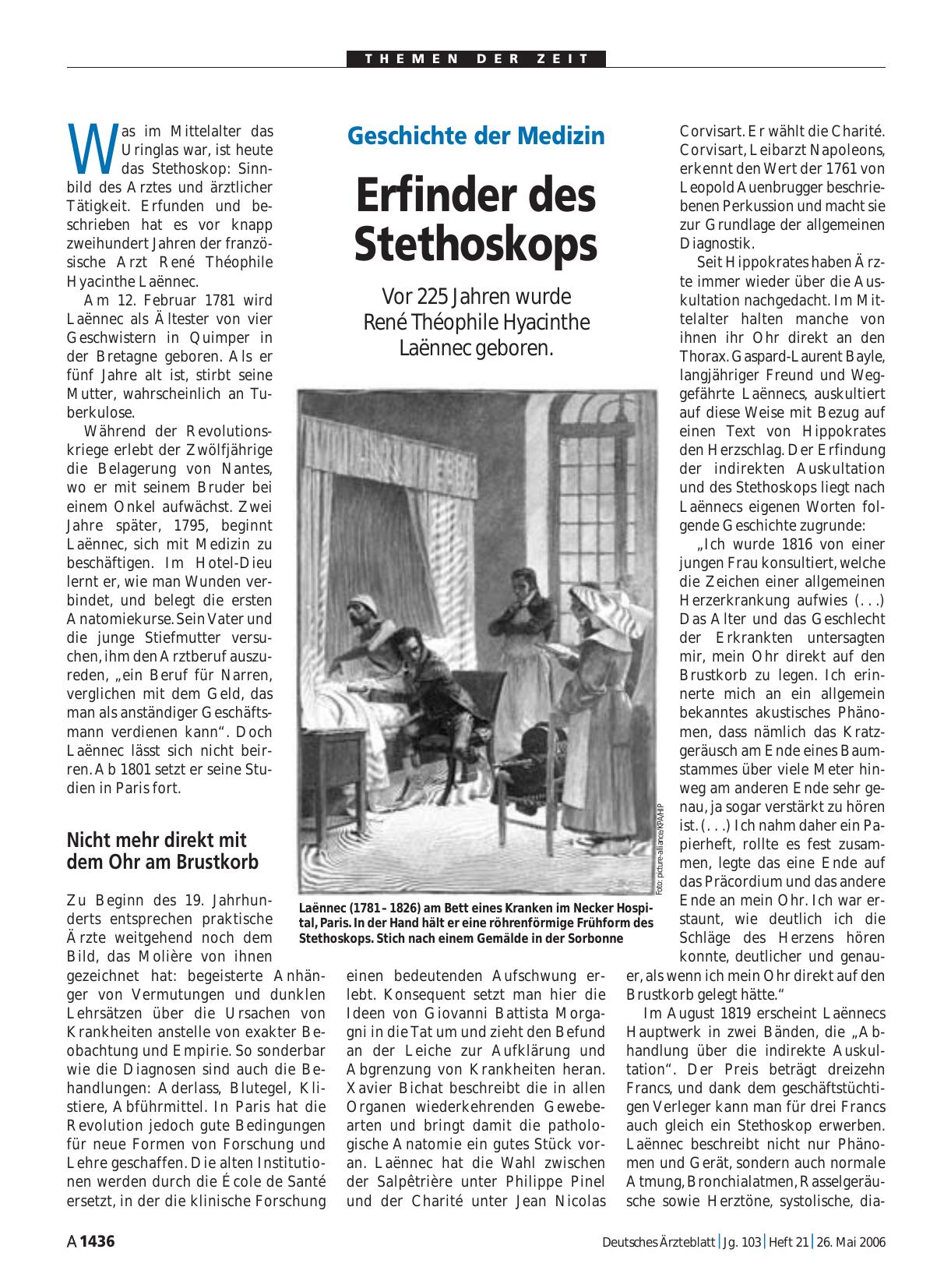 Vorschauseite 1: Geschichte der Medizin: Erfinder des Stethoskops