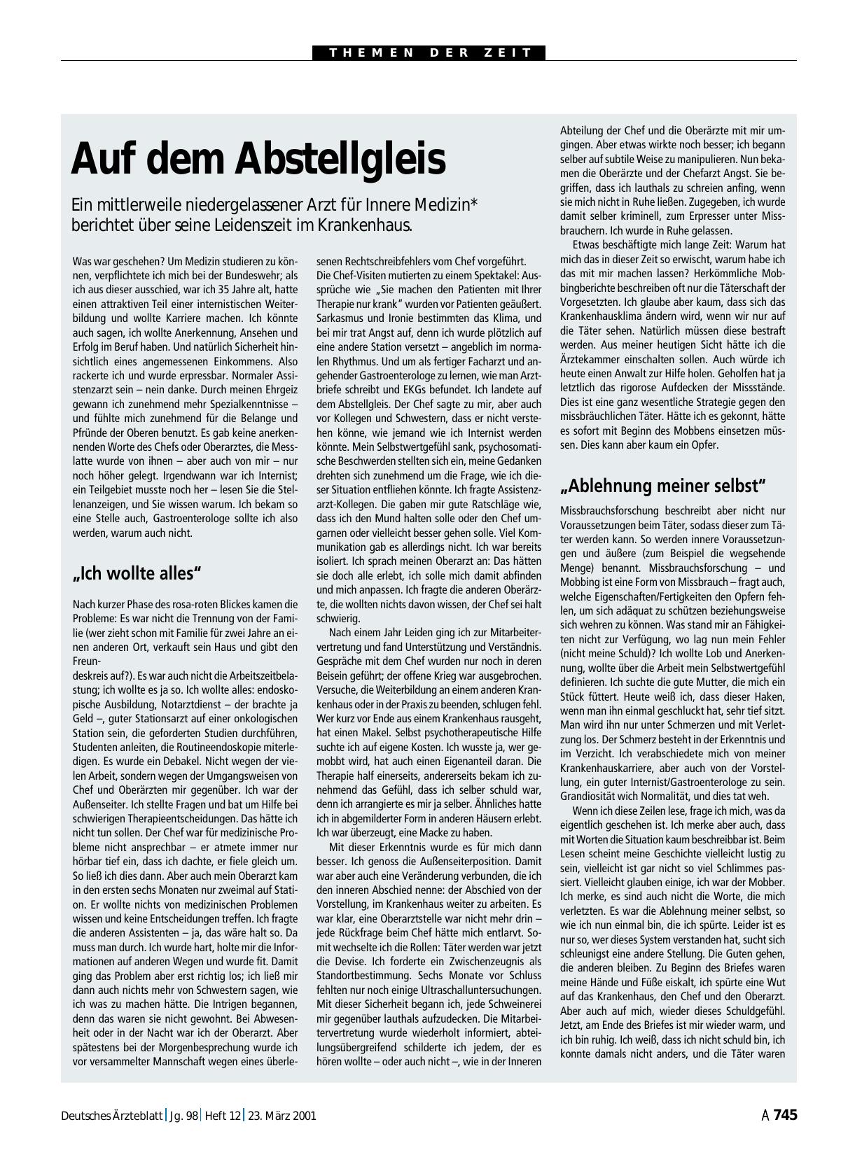 Vorschauseite 1: Auf dem Abstellgleis: Ein mittlerweile niedergelassener Arzt für Innere Medizin* berichtet über seine Leidenszeit im Krankenhaus