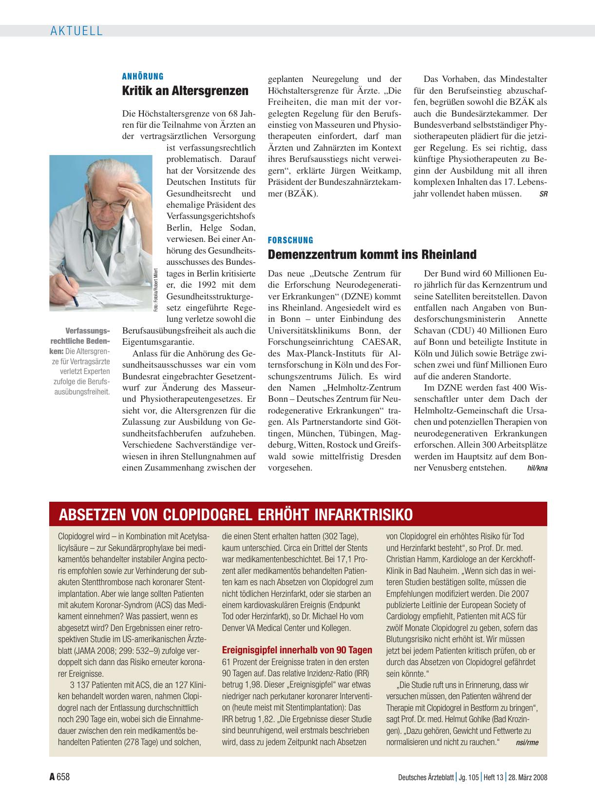 Vorschauseite 1: Absetzen von Clopidogrel erhöht Infarktrisiko