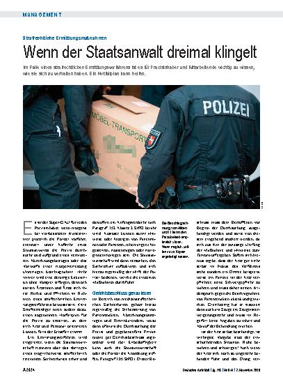 Vorschauseite 1: Strafrechtliche Ermittlungsmaßnahmen: Wenn der Staatsanwalt dreimal klingelt