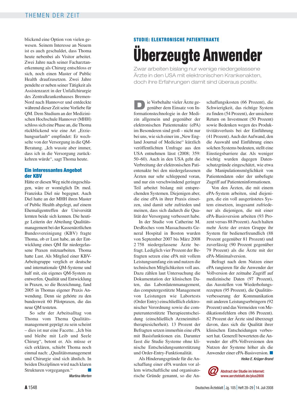 Vorschauseite 1: Studie: Elektronische Patientenakte Überzeugte Anwender