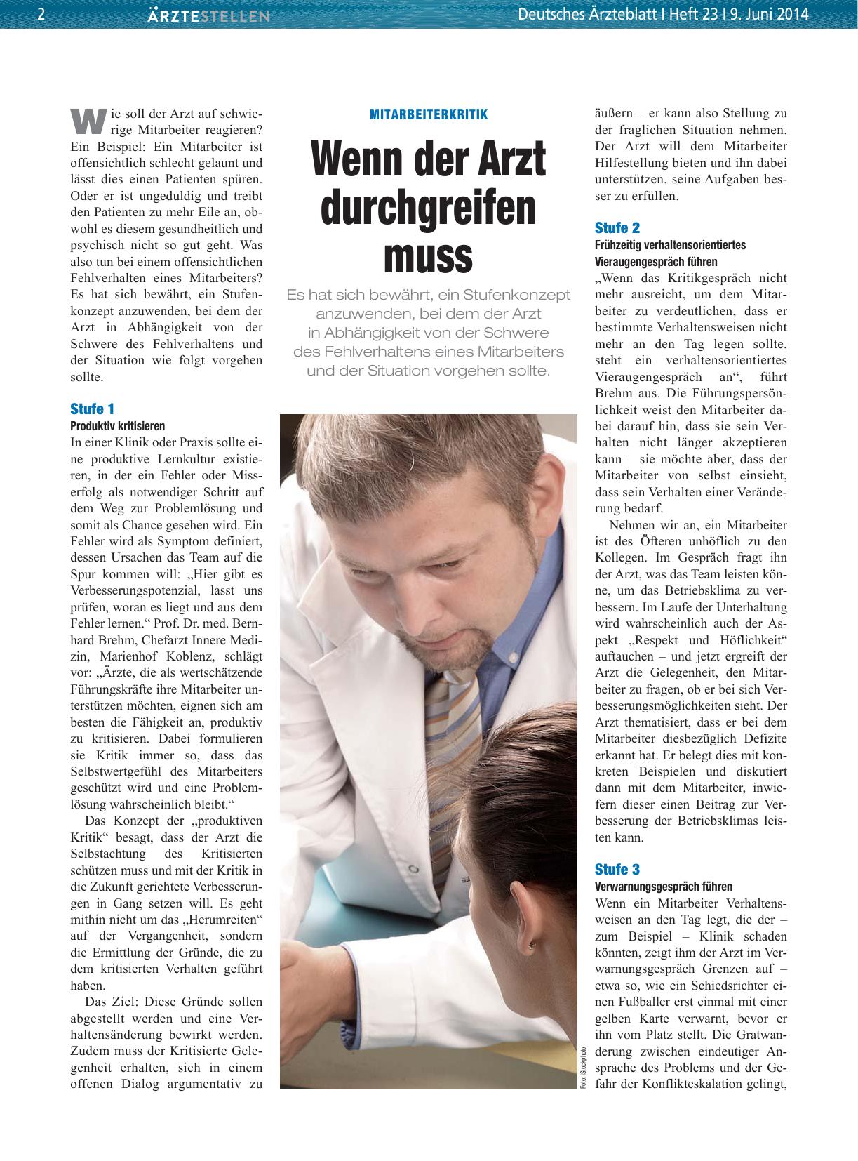 Vorschauseite 1: Mitarbeiterkritik: Wenn der Arzt durchgreifen muss