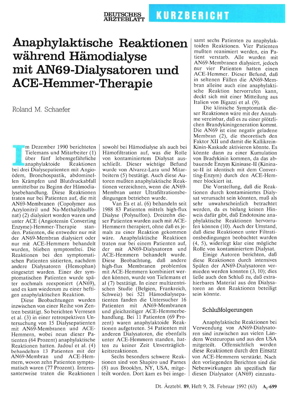 Vorschauseite 1: Anaphylaktische Reaktionen während Hämodialyse mit AN69-Dialysatoren und ACE -Hemmer-Therapie