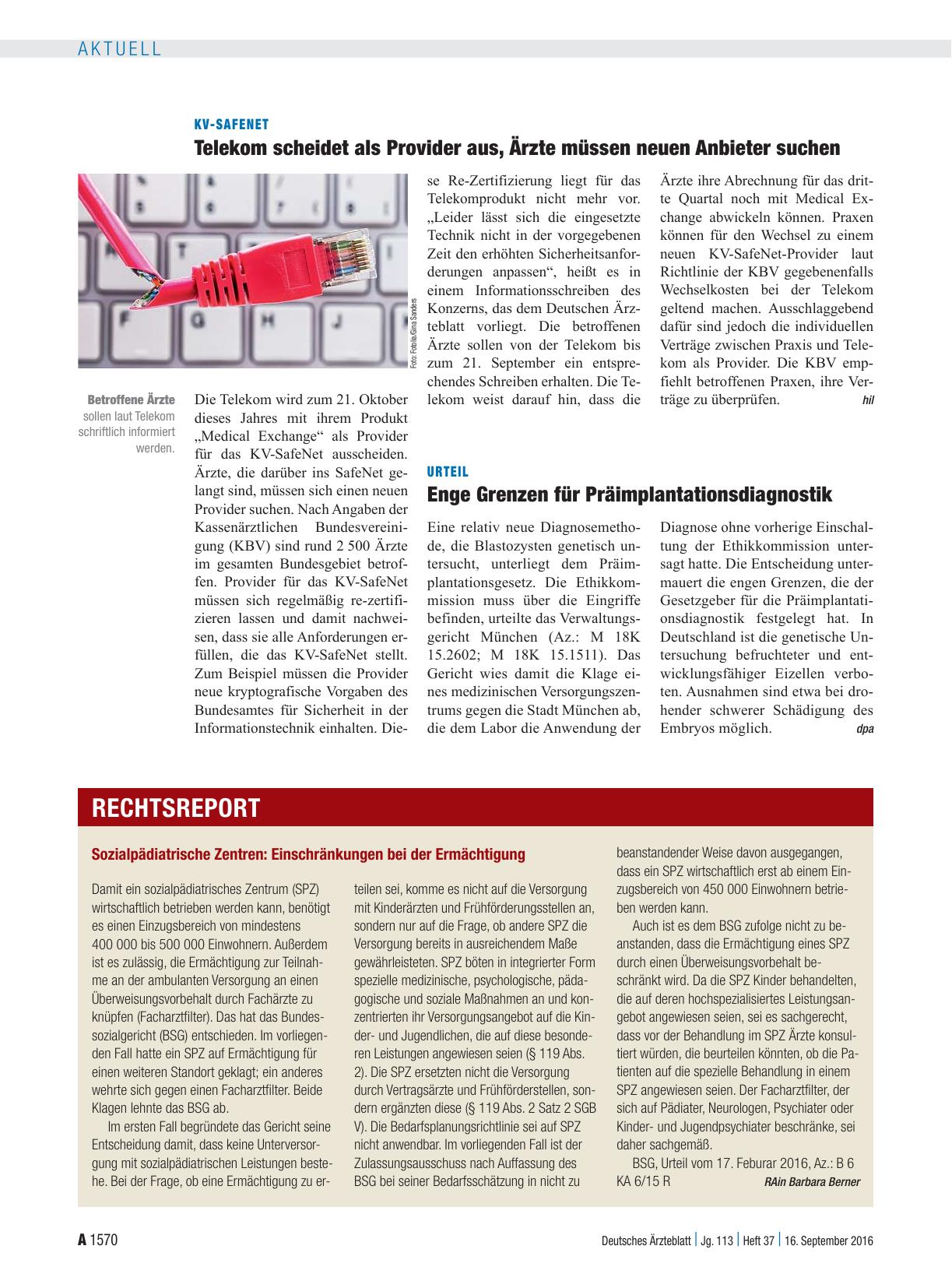 Vorschauseite 1: Sozialpädiatrische Zentren: Einschränkungen bei der Ermächtigung