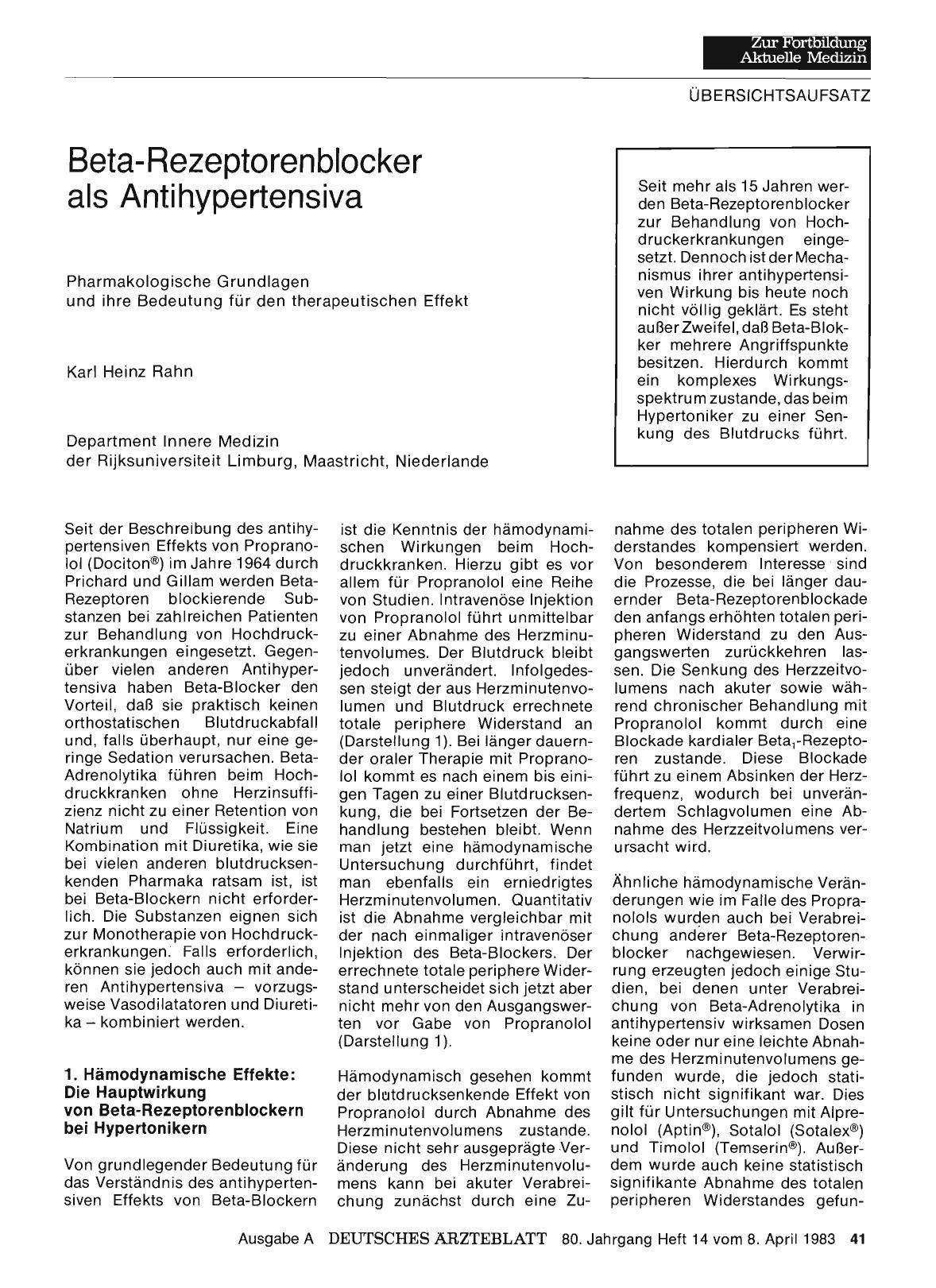 Vorschauseite 1: Beta-Rezeptorenblocker als Antihypertensiva