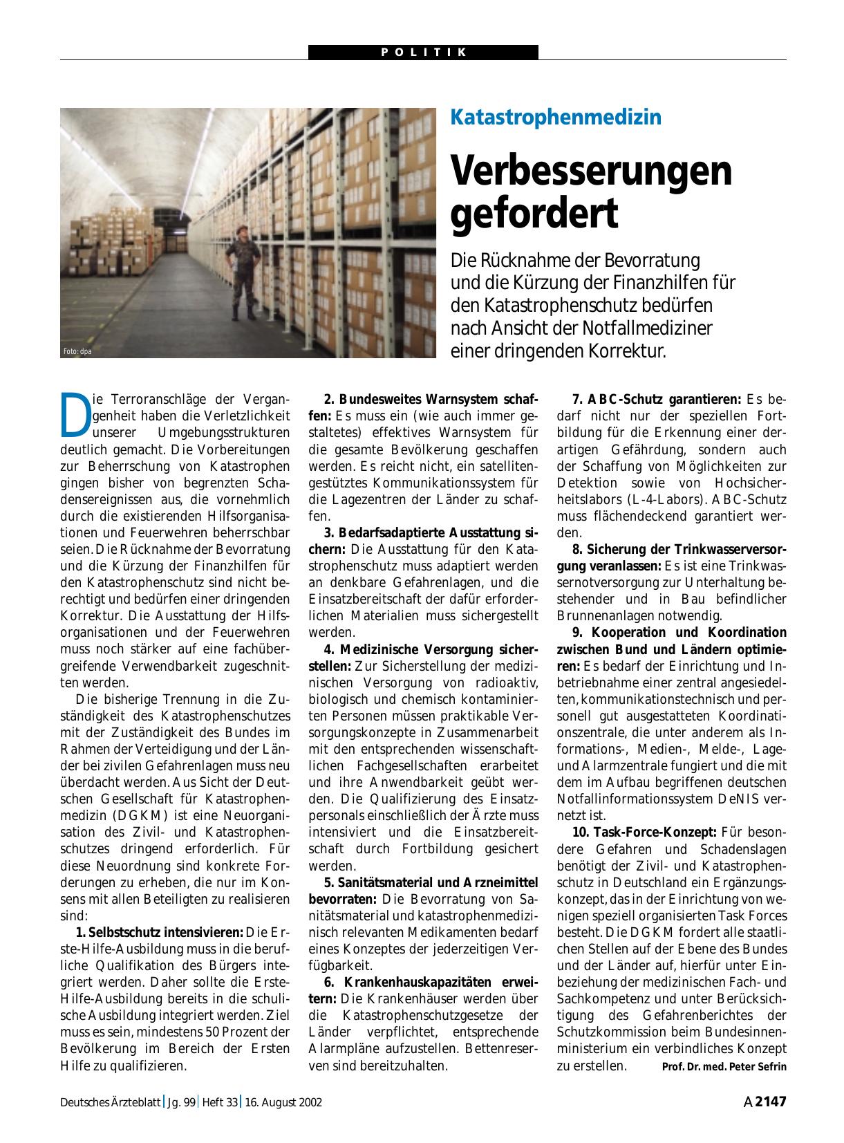 Vorschauseite 1: Katastrophenmedizin: Verbesserungen gefordert