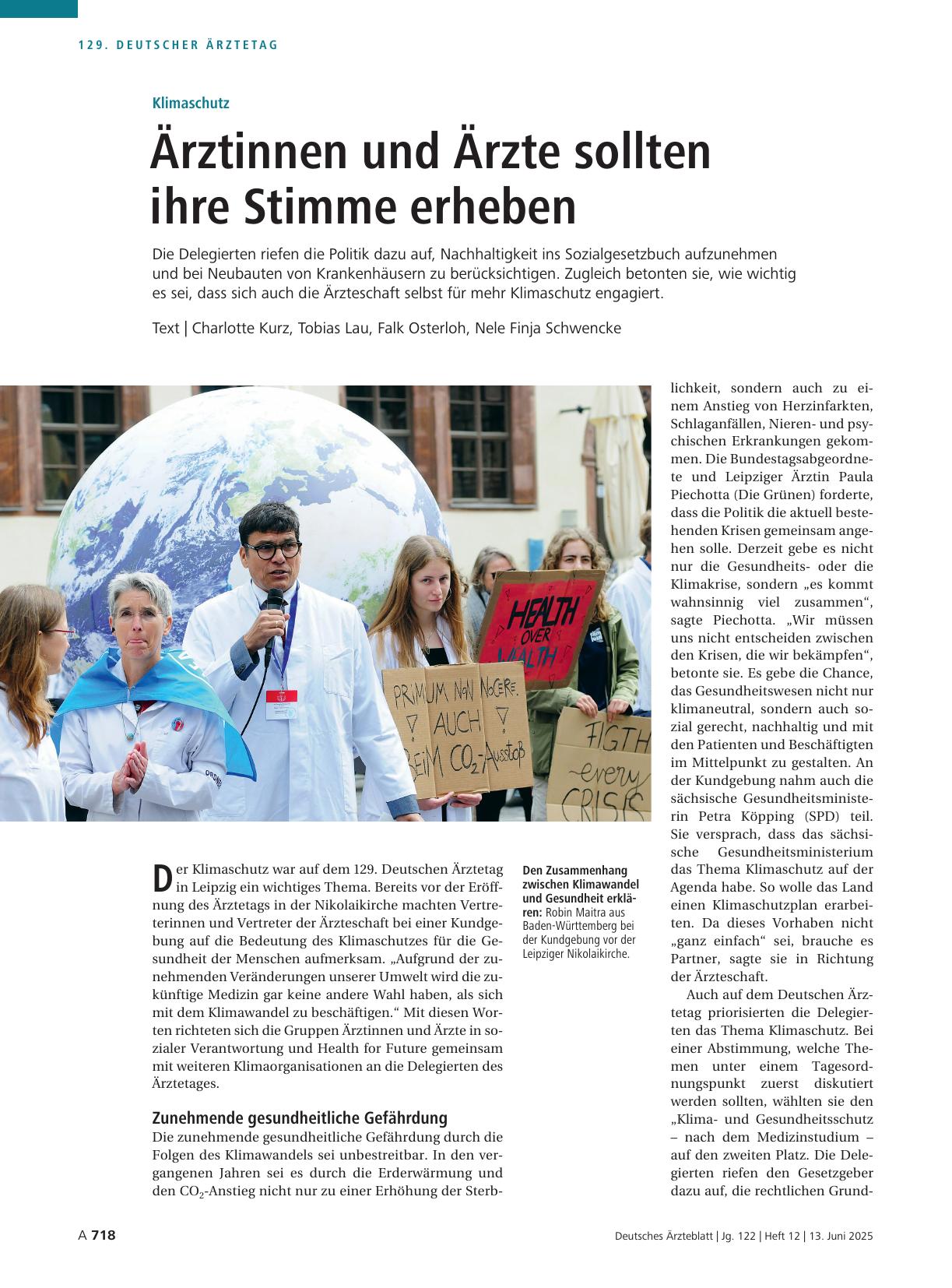 Vorschauseite 1: Klimaschutz: Ärztinnen und Ärzte sollten ihre Stimme erheben