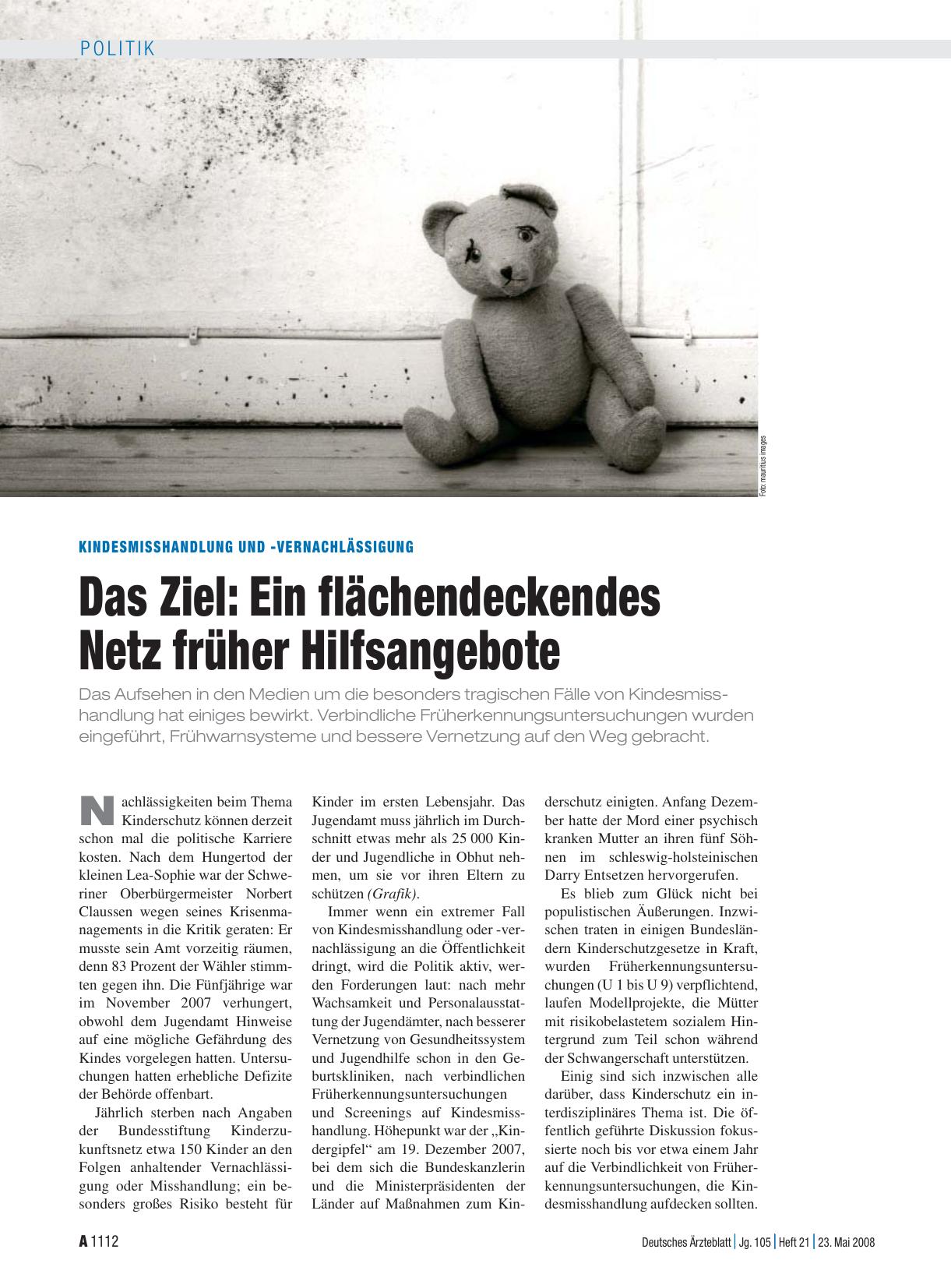 Vorschauseite 1: Kindesmisshandlung und -vernachlässigung – Das Ziel: Ein flächendeckendes Netz früher Hilfsangebote
