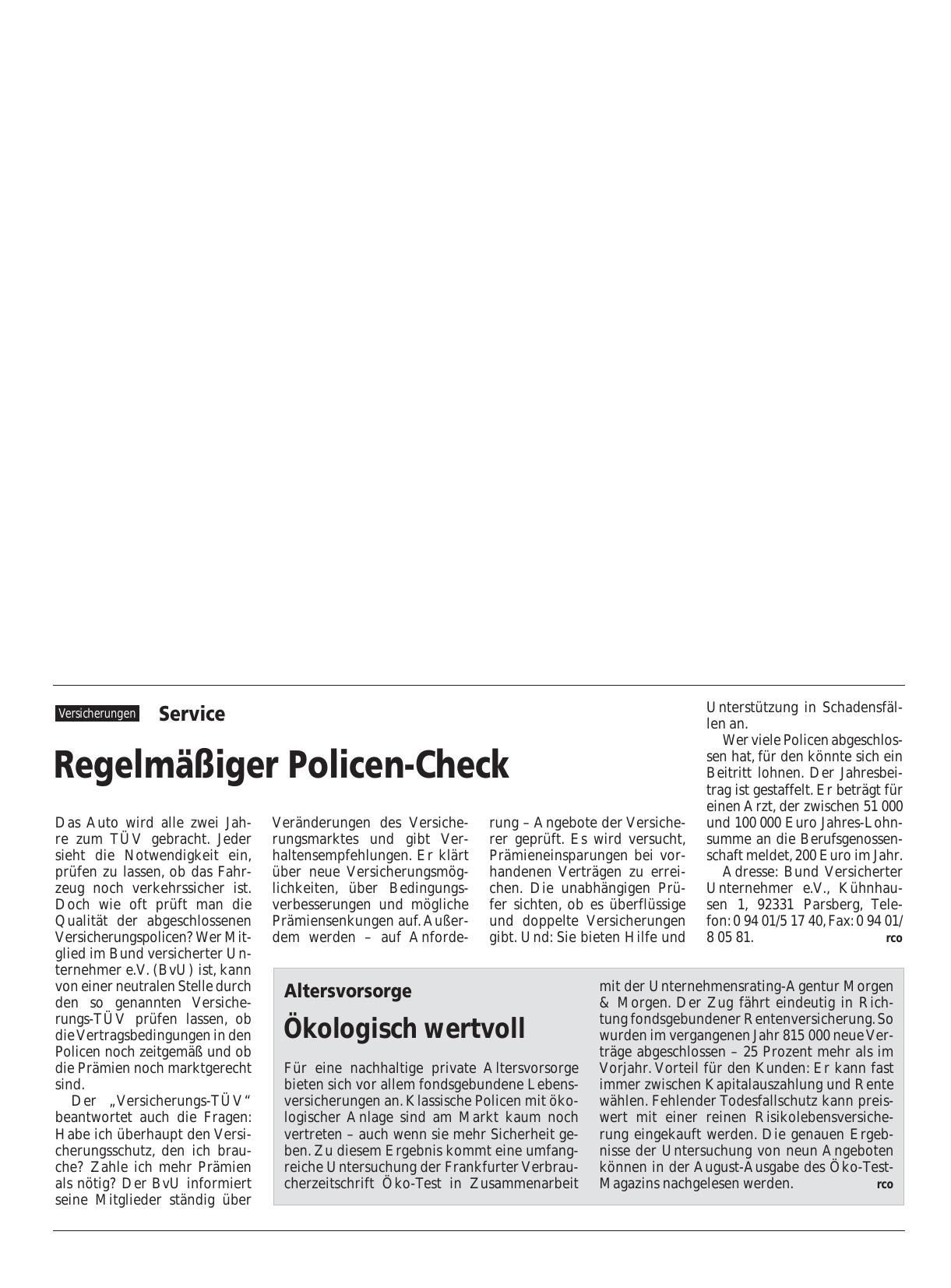Vorschauseite 1: Service: Regelmäßiger Policen-Check