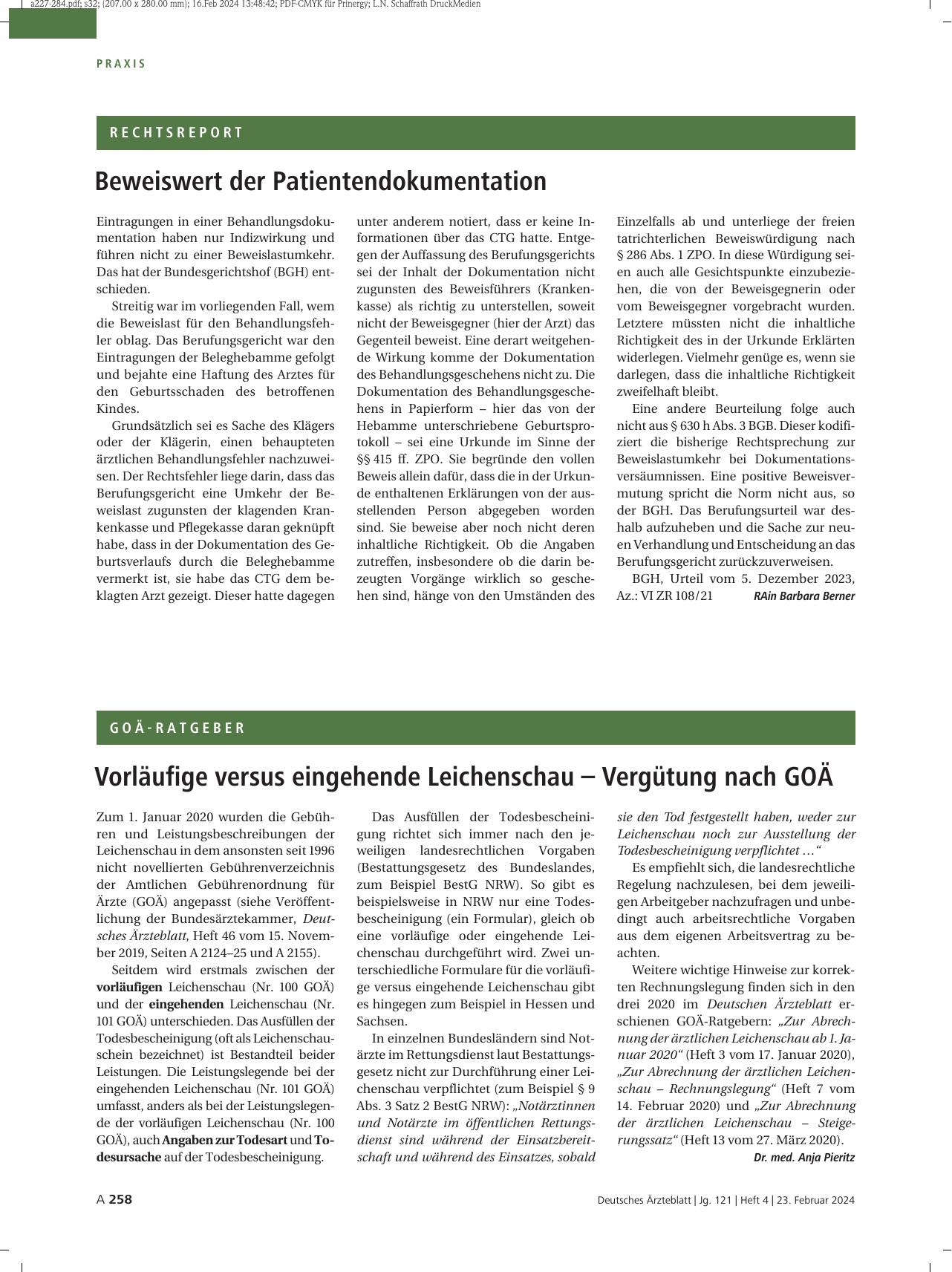 Vorschauseite 1: Beweiswert der Patientendokumentation