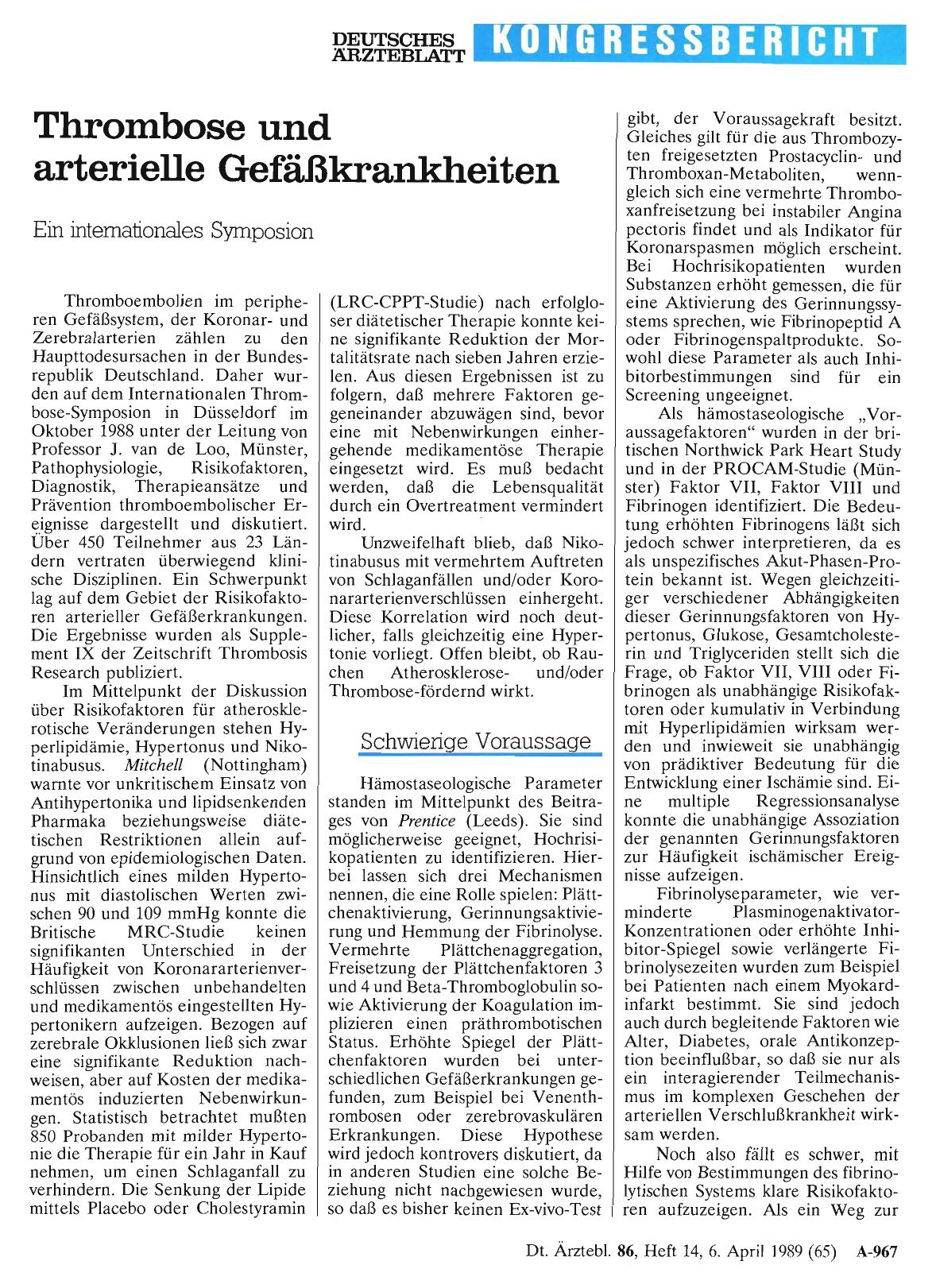 Vorschauseite 1: Thrombose und arterielle Gefäßkrankheiten