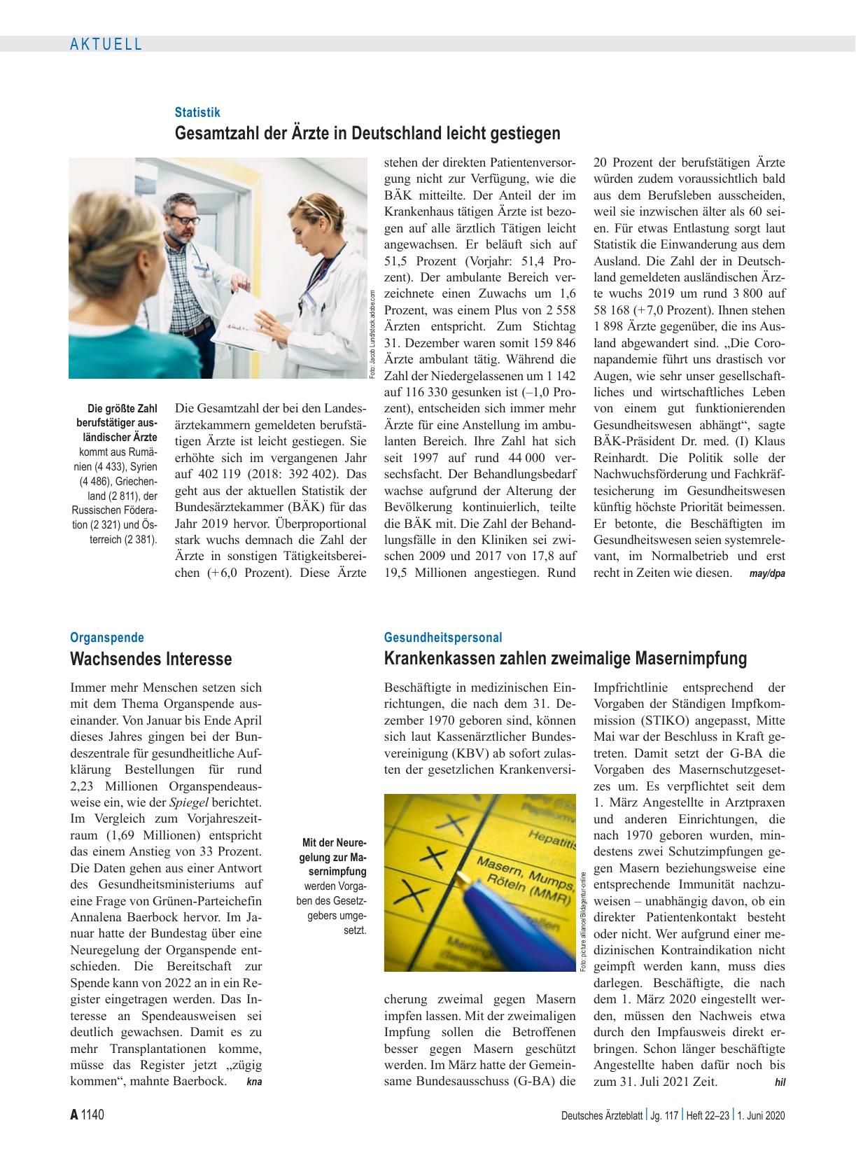 Vorschauseite 1: Statistik: Gesamtzahl der Ärzte in Deutschland leicht gestiegen
