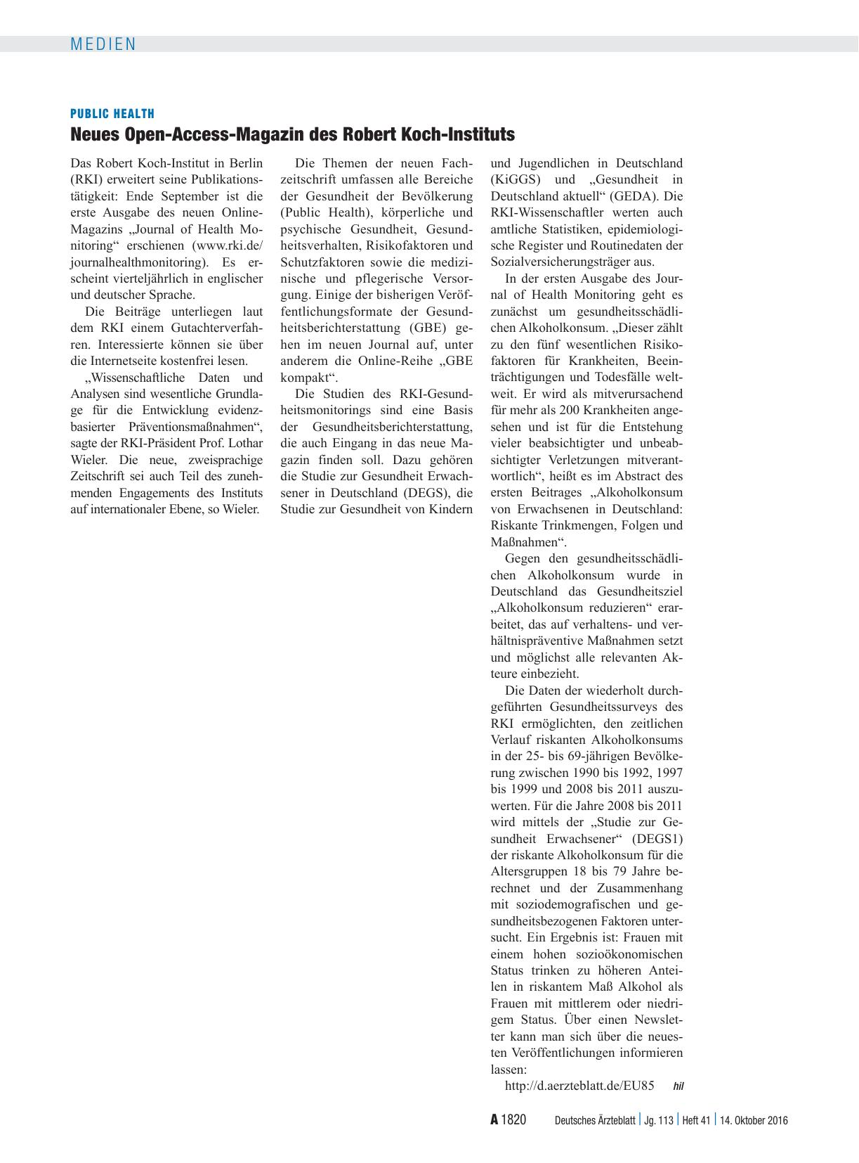 Vorschauseite 1: Public Health: Neues Open-Access-Magazin des Robert Koch-Instituts
