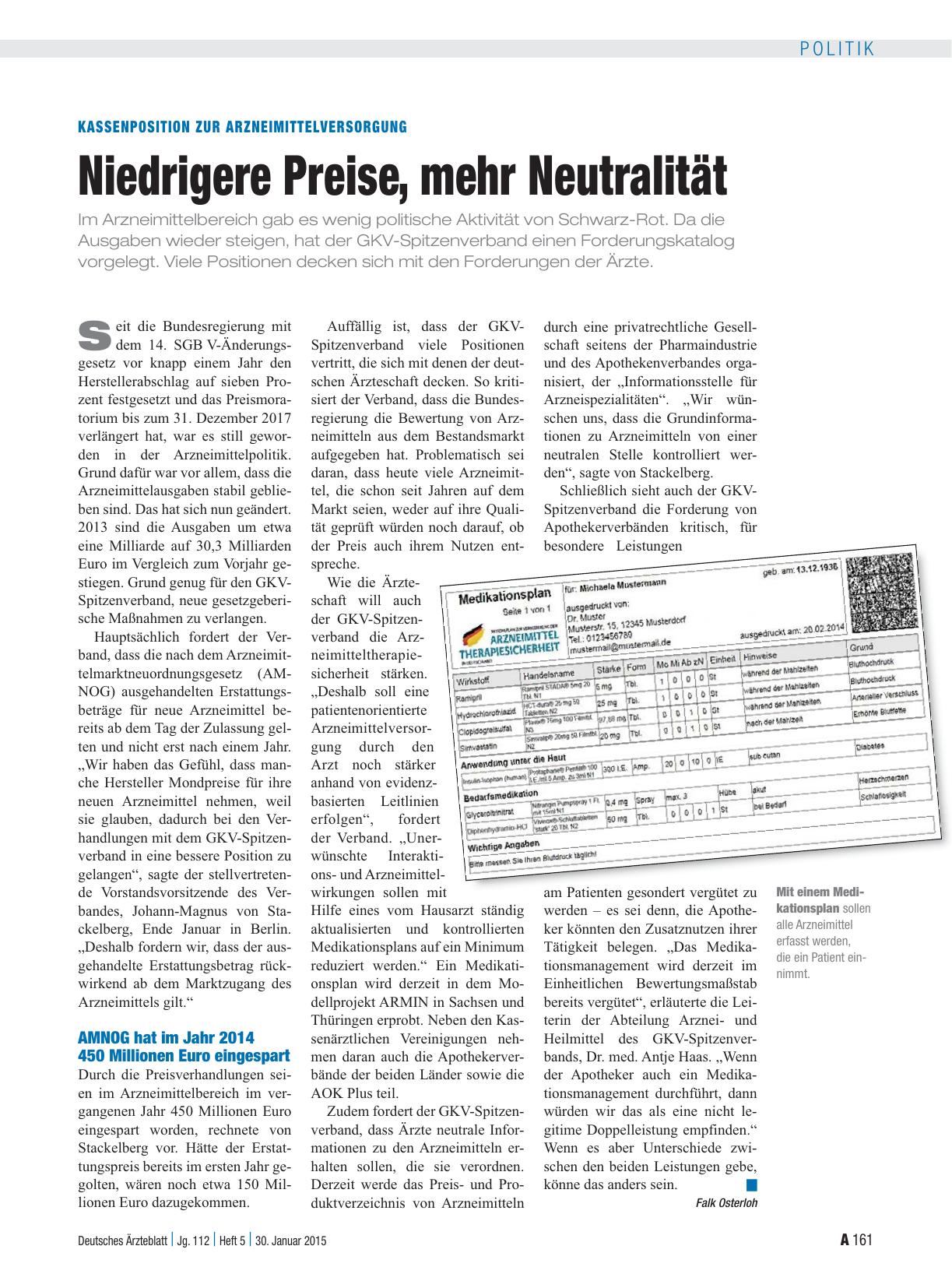Vorschauseite 1: Kassenposition zur Arzneimittelversorgung: Niedrigere Preise, mehr Neutralität