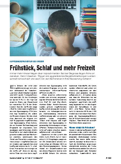 Vorschauseite 1: Kopfschmerzprävention bei Kindern: Frühstück, Schlaf und mehr Freizeit
