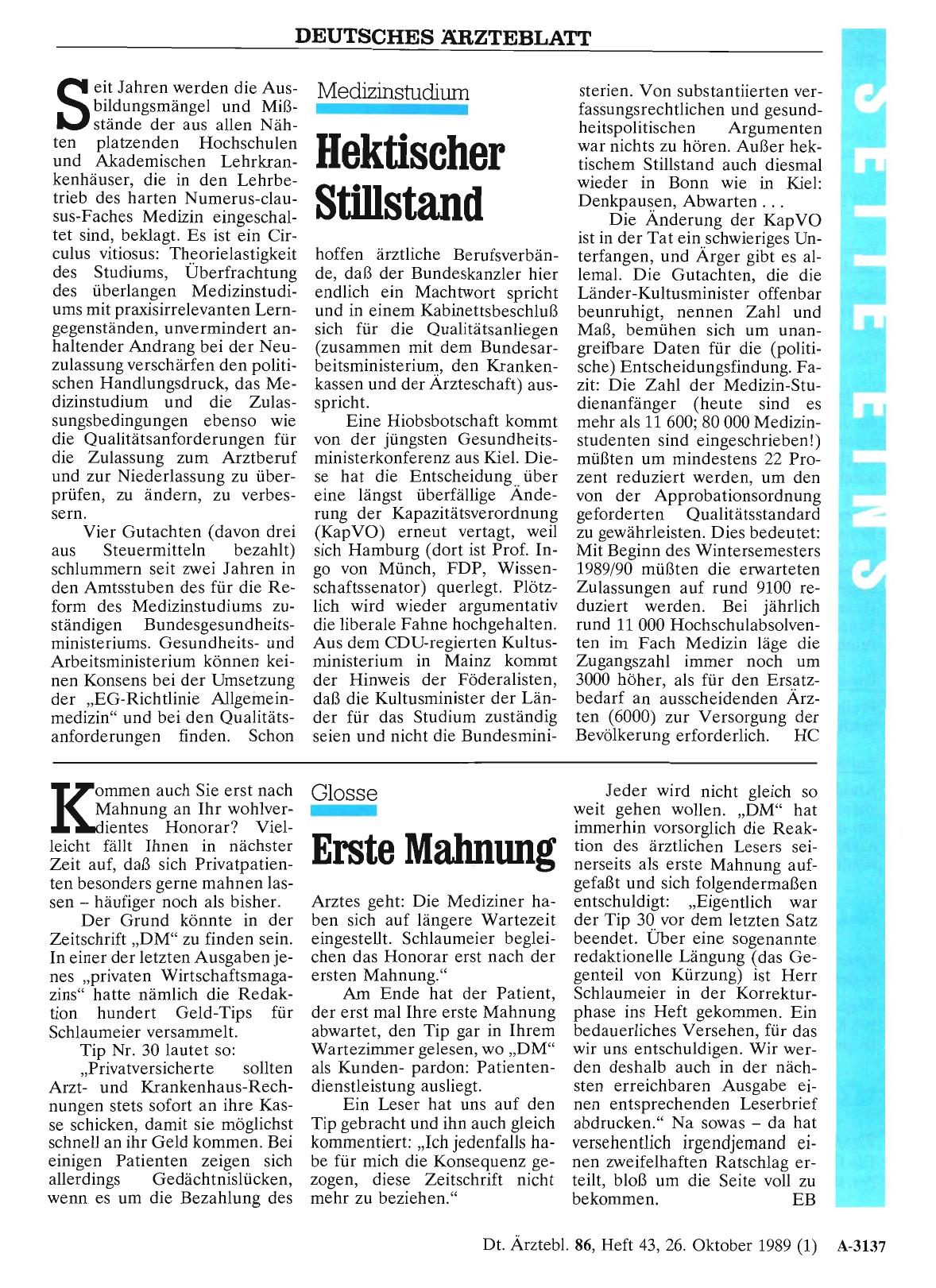Vorschauseite 1: Glosse: Erste Mahnung