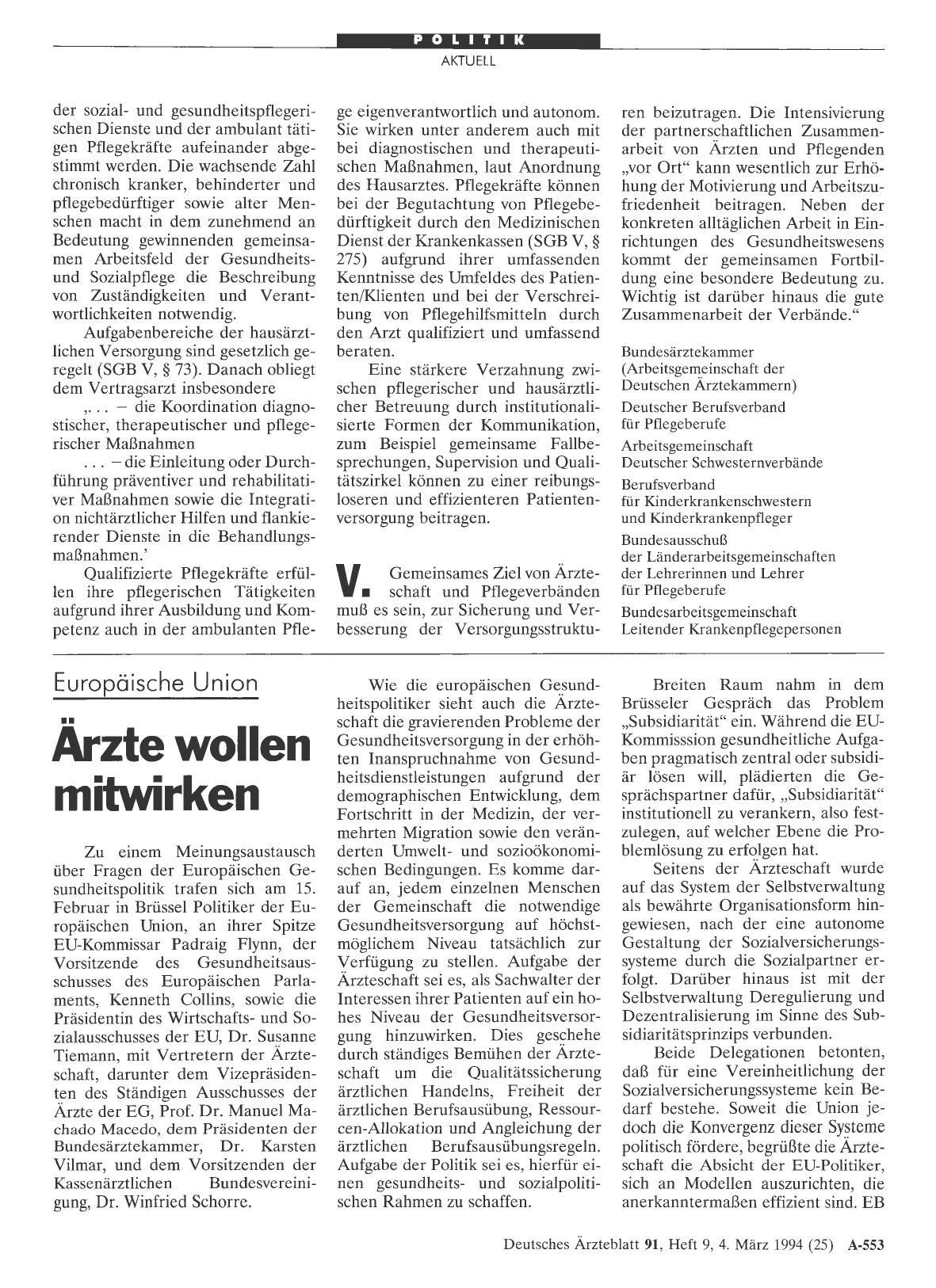 Vorschauseite 1: Europäische Union: Ärzte wollen mitwirken