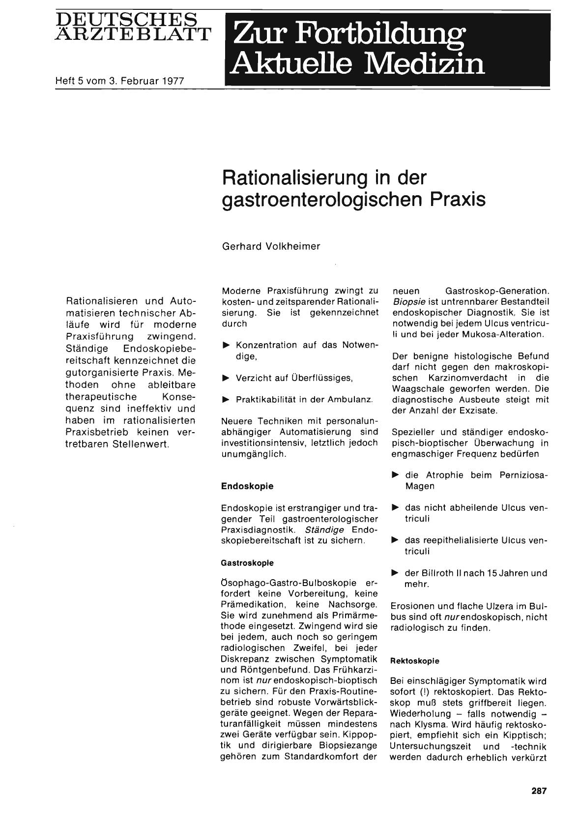 Vorschauseite 1: Rationalisierung in der gastroenterologischen Praxis