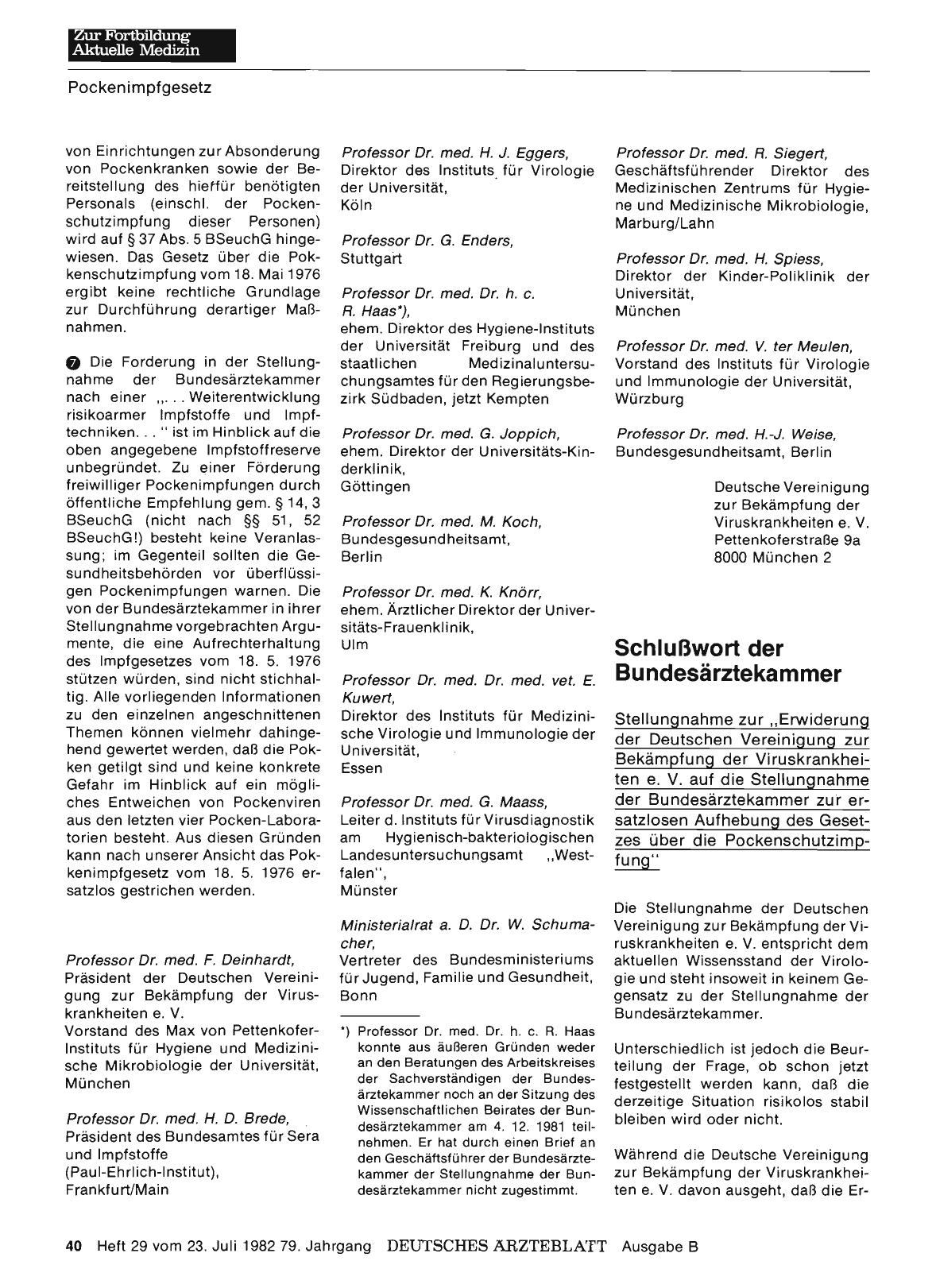 Vorschauseite 1: Zur beabsichtigten Aufhebung des Pockenimpfgesetzes von 1976: Schlußwort der Bundesärztekammer