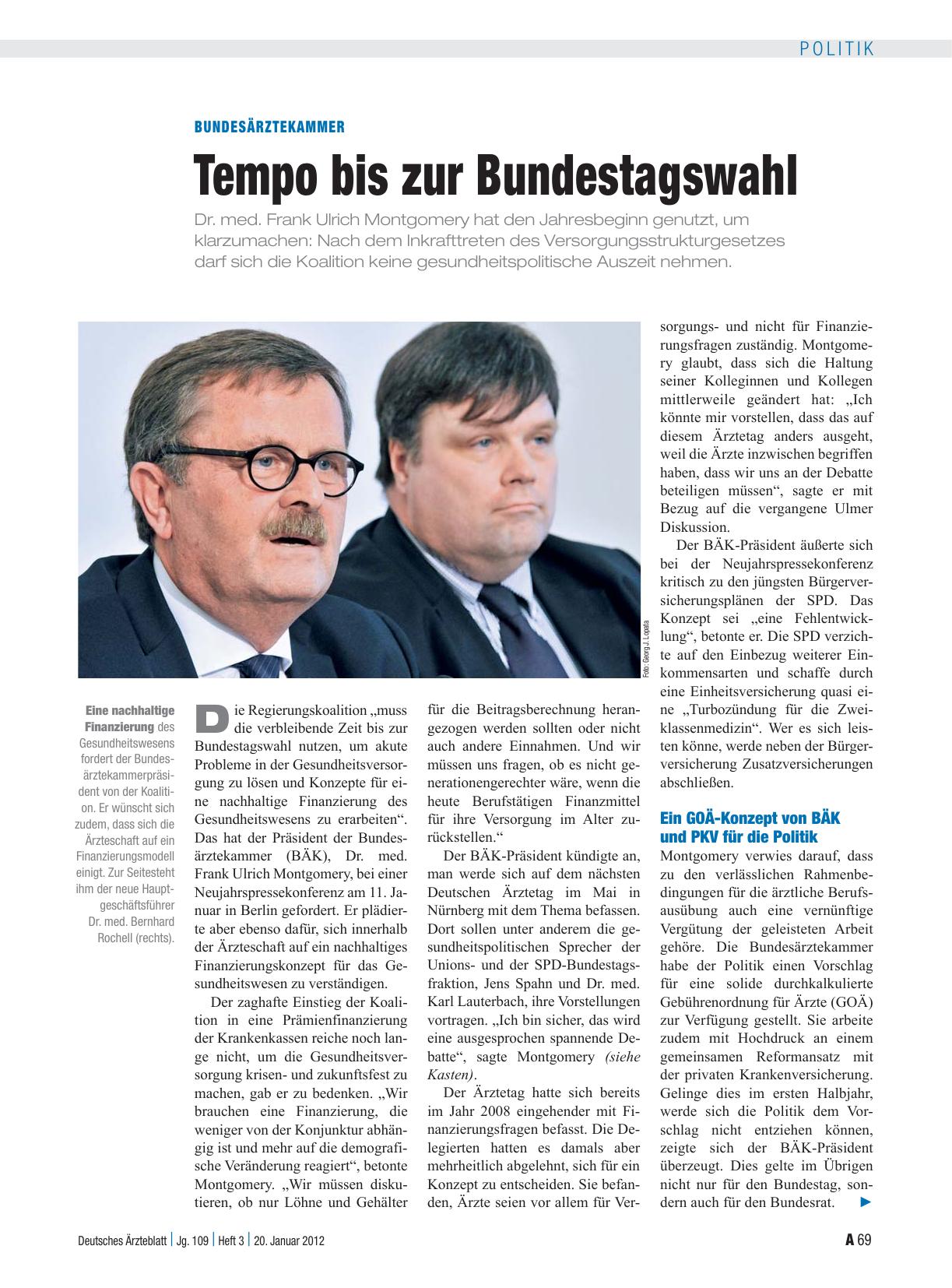 Vorschauseite 1: Bundesärztekammer: Tempo bis zur Bundestagswahl