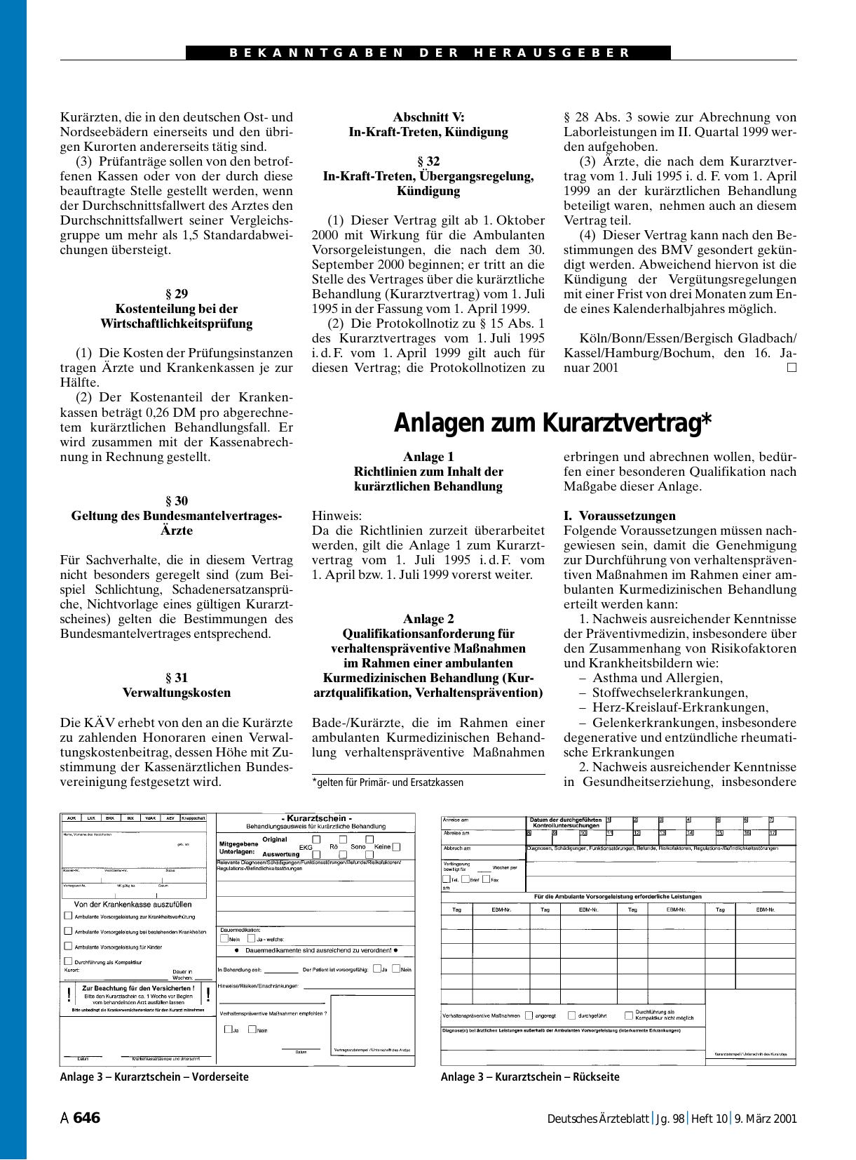 Vorschauseite 1: Anlagen zum Kurarztvertrag