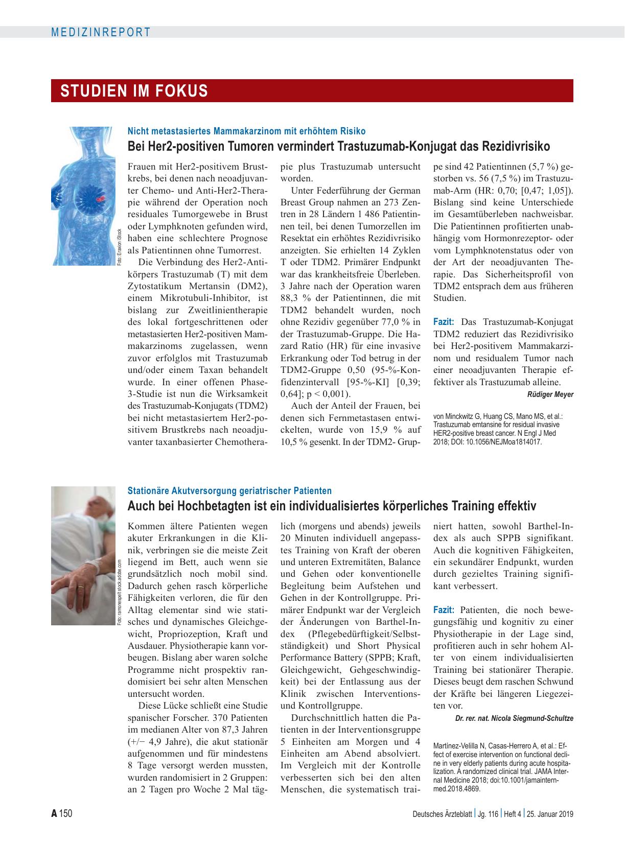 Vorschauseite 1: Stationäre Akutversorgung geriatrischer Patienten: Auch bei Hochbetagten ist ein individualisiertes körperliches Training effektiv