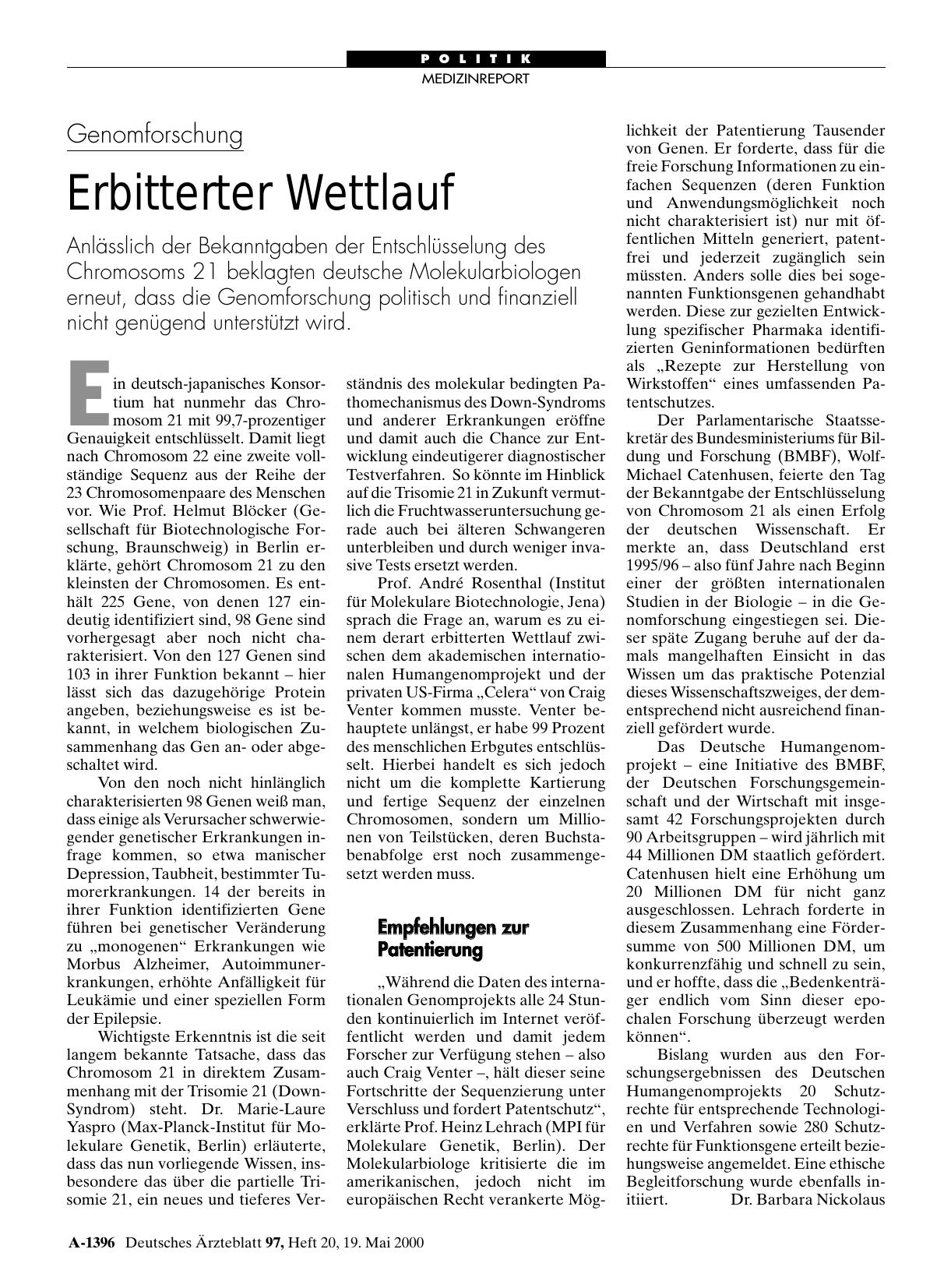 Vorschauseite 1: Genomforschung: Erbitterter Wettlauf