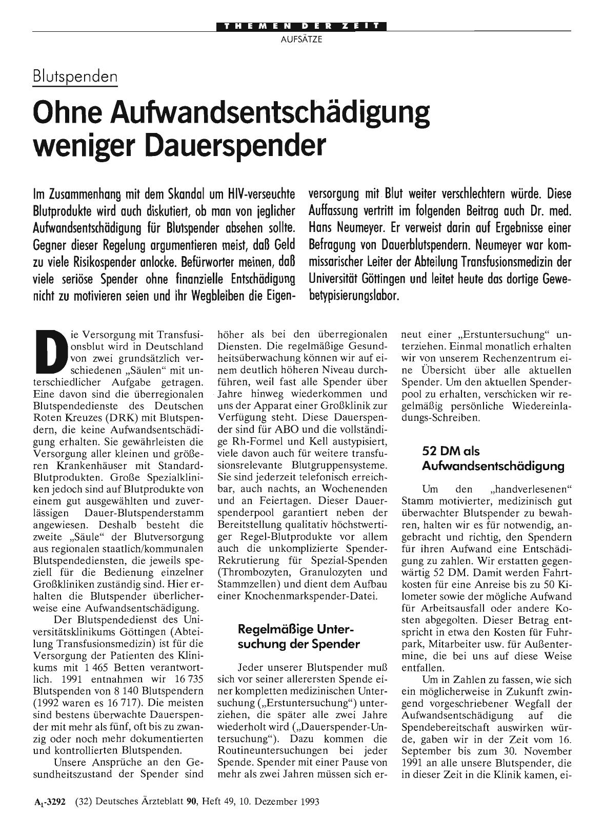 Vorschauseite 1: Blutspenden: Ohne Aufwandsentschädigung weniger Dauerspender