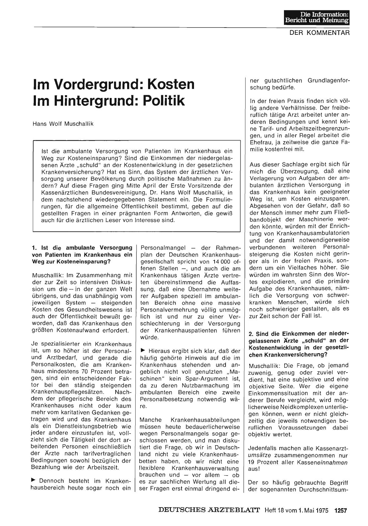 Vorschauseite 1: Im Vordergrund: Kosten Im Hintergrund: Politik